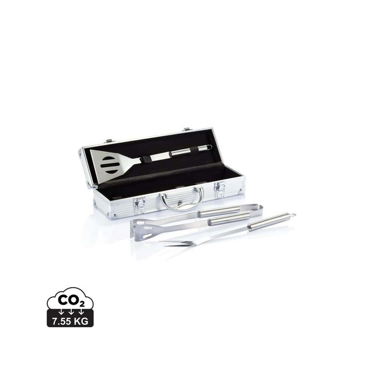 1. Akcesoria do grilla w eleganckim etui, stalowe narzędzia grillowe.