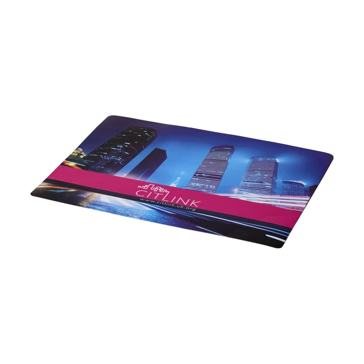 Drewniana podkładka pod kubek z nadrukiem miasta i logo Cirilink.