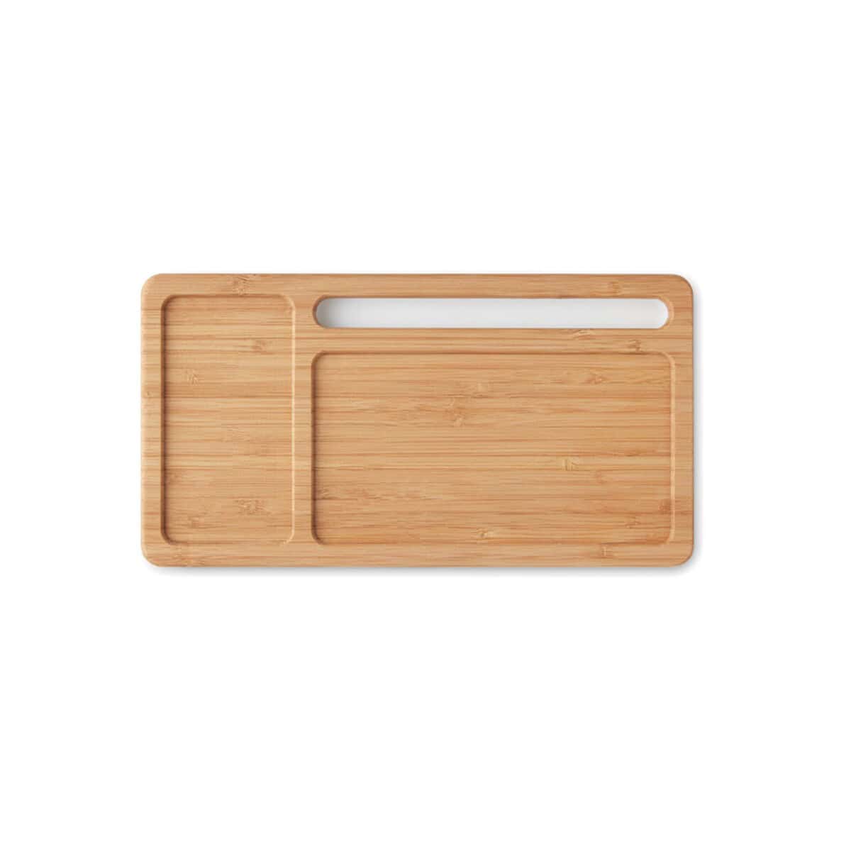 Gadżety na biurko z logo – organizer z funkcją ładowania malabar mo9666-06-top Naturalne drewniana taca z przegródkami na przekąski i sosy, ekologiczne gadżety kuchenne.