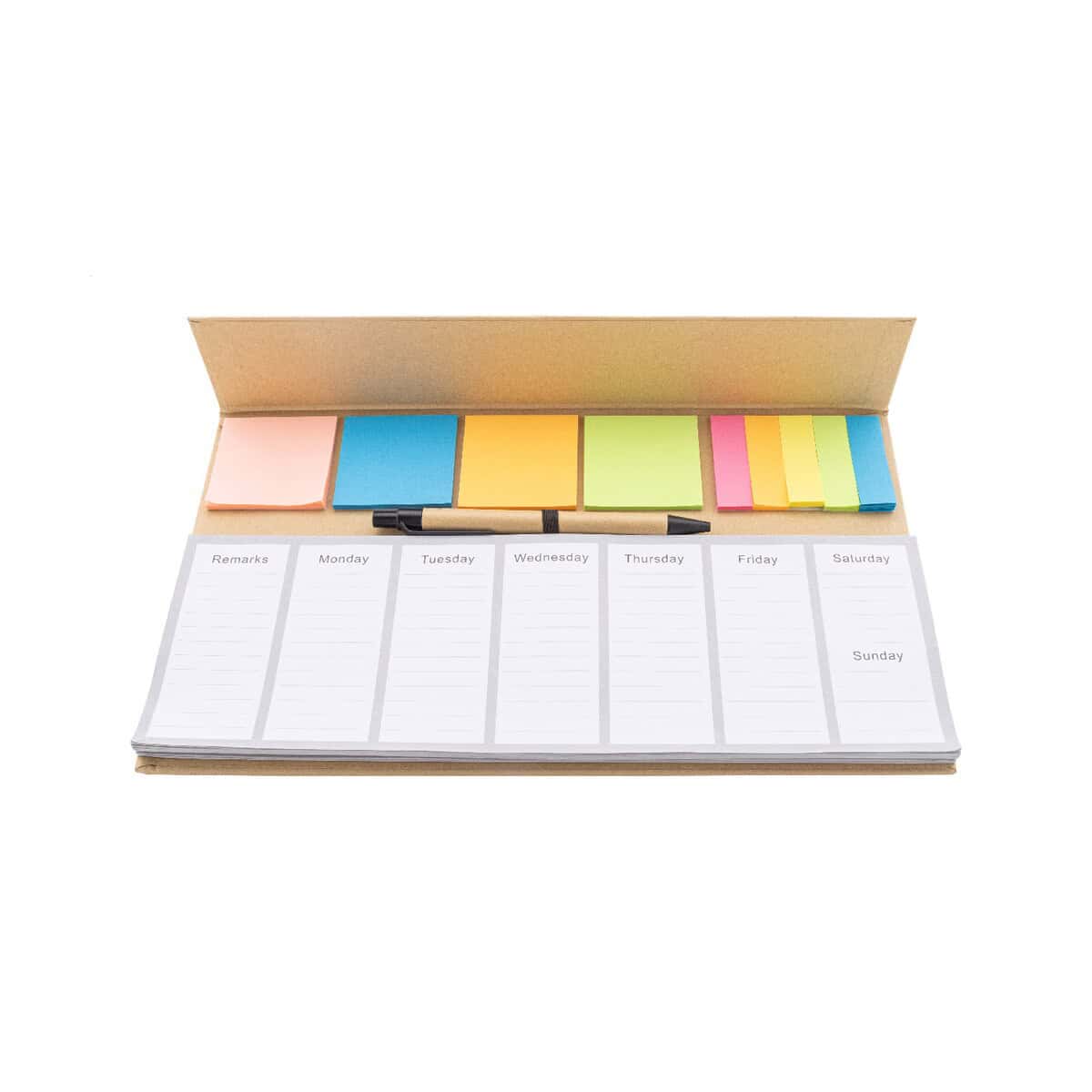 Gadżety na biurko z logo – weeknot tygodniowy planer biurkowy AP800166-00__B Kolorowe zakładki i notatki do planowania w biurze i domu.