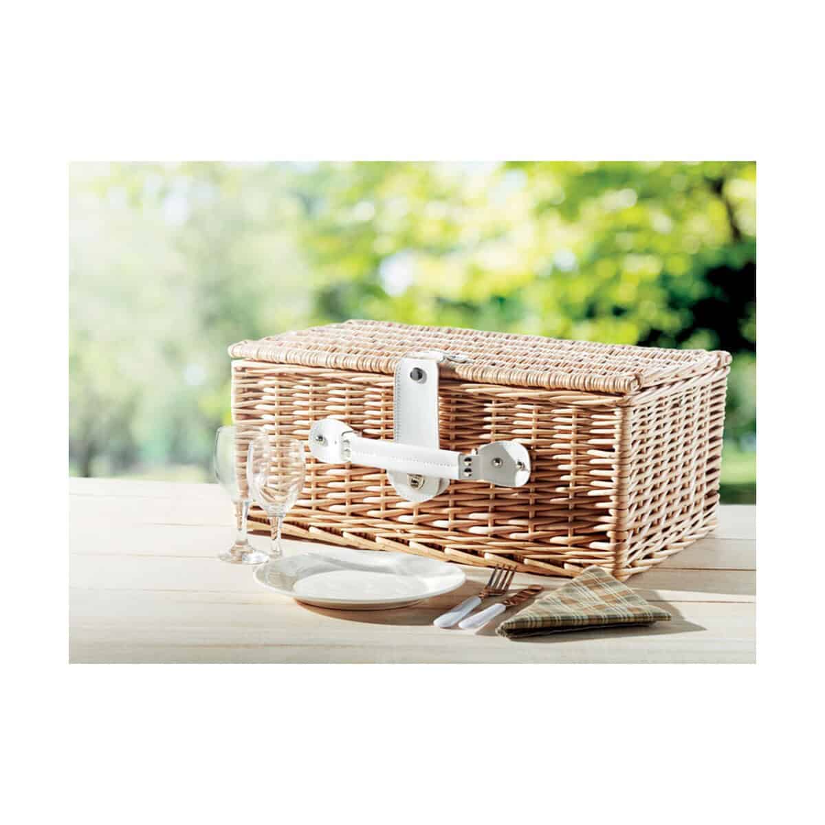 Gadżety piknikowe z logo – kosz wiklinowy dla 2 osób mimbre mo6193-40-ambiant Kosz piknikowy z wikliny, idealny na wycieczki i pikniki na łonie natury.