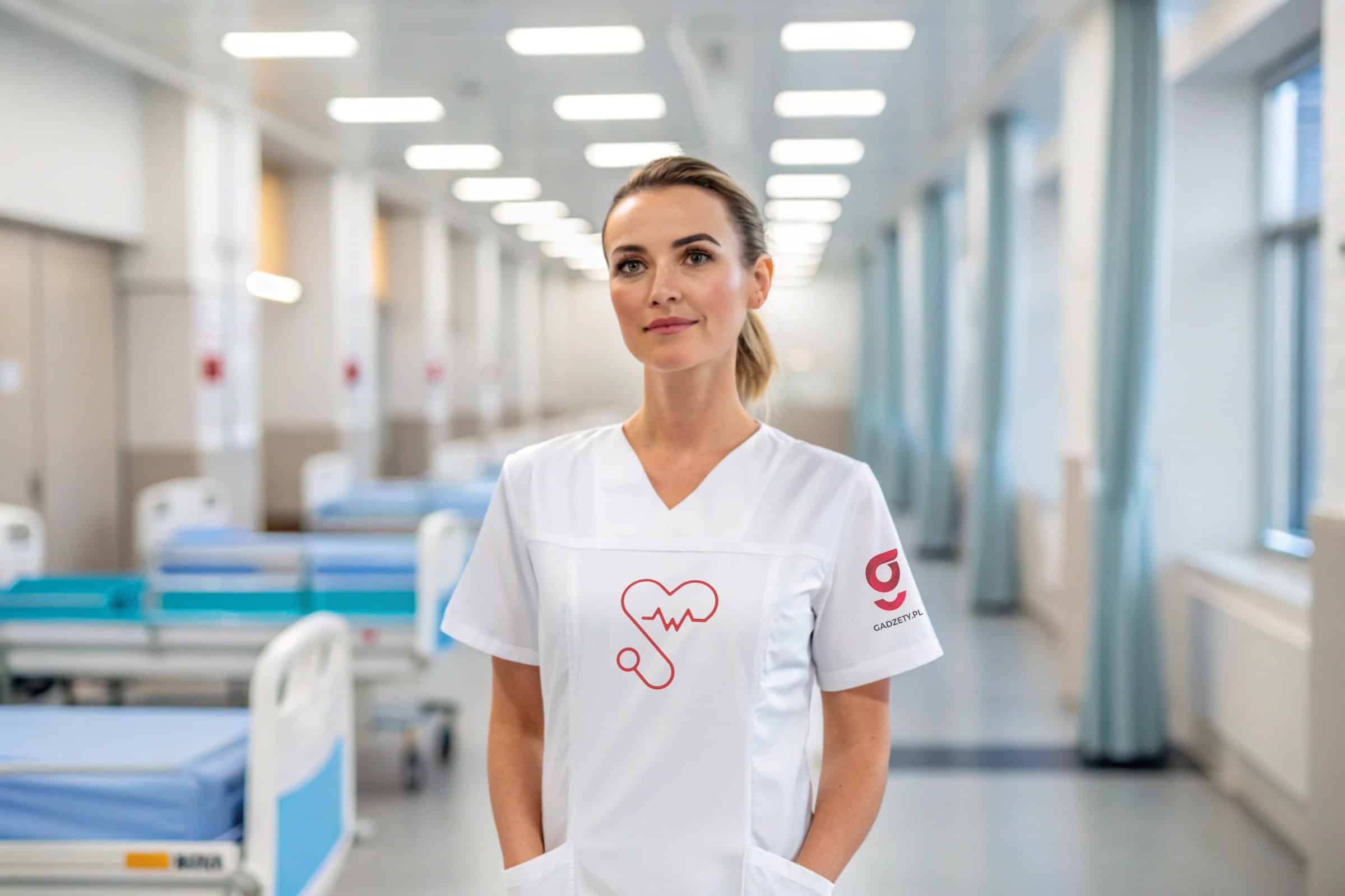 łączony z gadżetami medycznymi, koszulką z logo, personel medyczny, szpital, opieka zdrowotna.