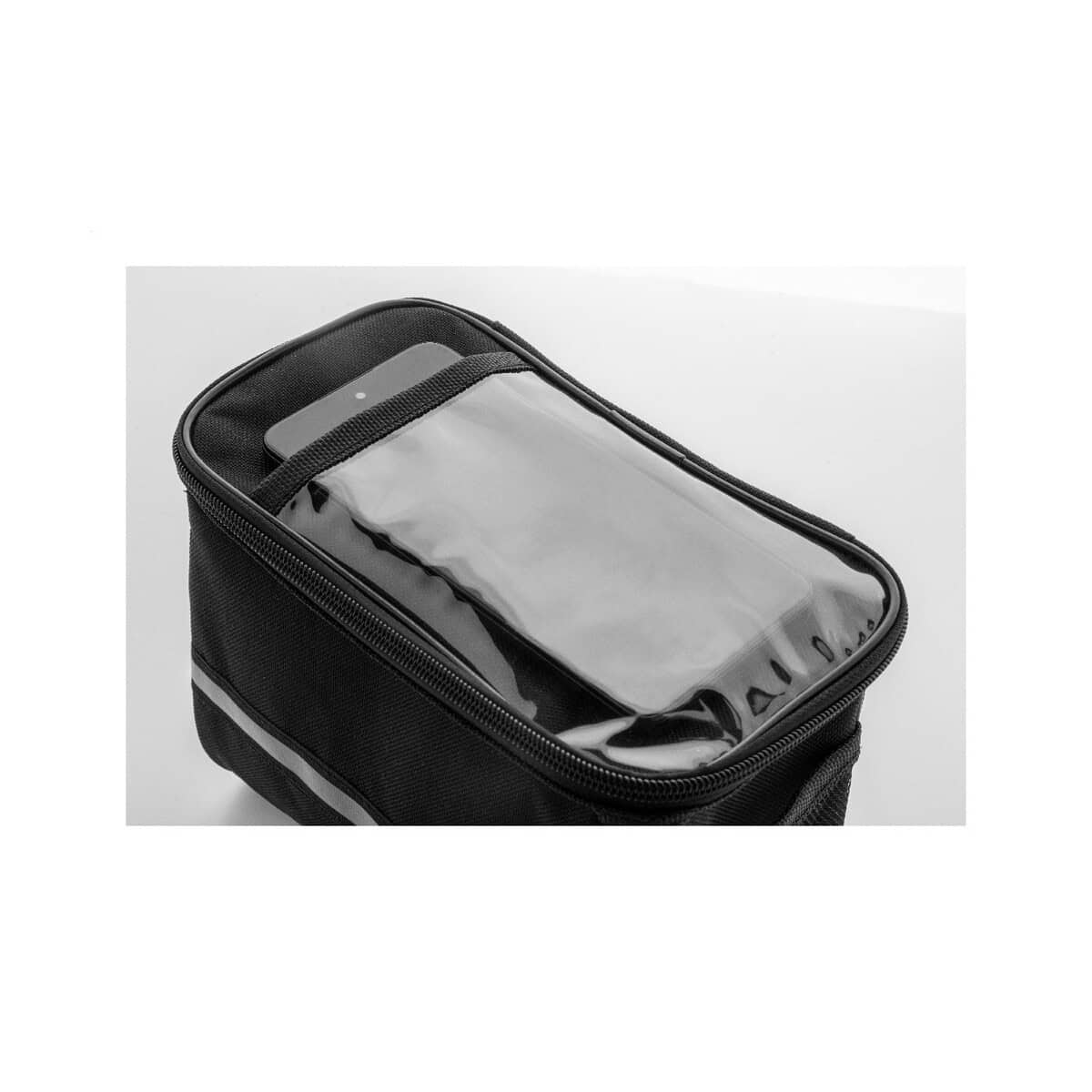 Gadżety rowerowe z logo – velofon plus torba na telefon komórkowy do roweru rpet AP800047-10__FC1 Przenośna kosmetyczka z okienkiem na telefon, idealna na podróże i gadżety.