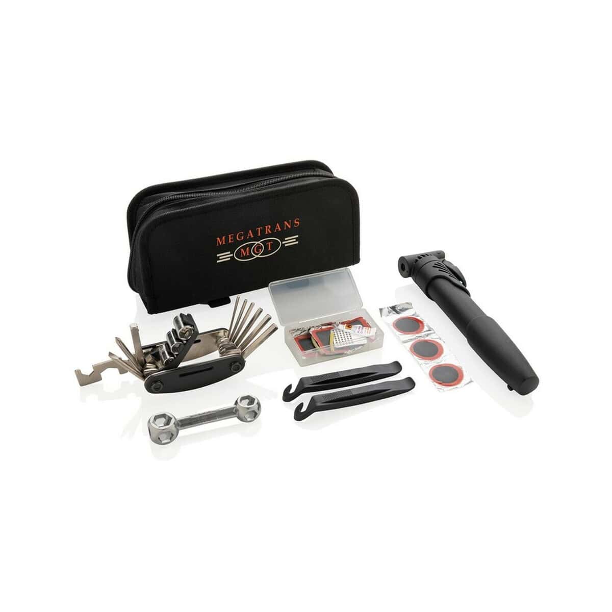 Gadżety rowerowe z logo – zestaw naprawczy do roweru P416.351__D_100 Uniwersalny zestaw narzędzi do rowerów i motoryzacji, klucze, sprężynki, latarka, komplet do naprawy.