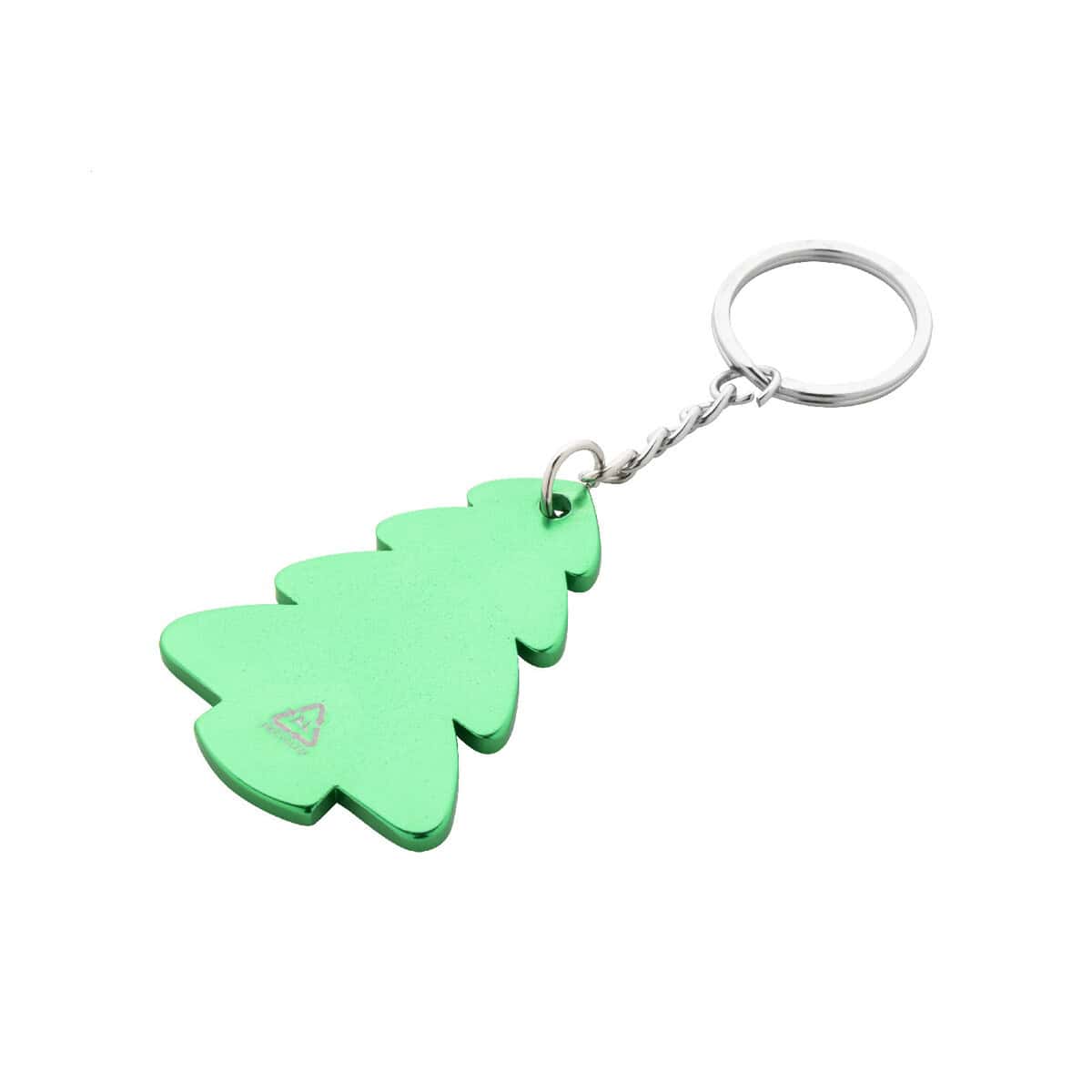 Gadżety świąteczne z logo – manty brelok świąteczny AP800120-07__C 1. Zielony brelok do kluczy w kształcie choinki z metalowym łańcuszkiem i okrągłą obręczą.