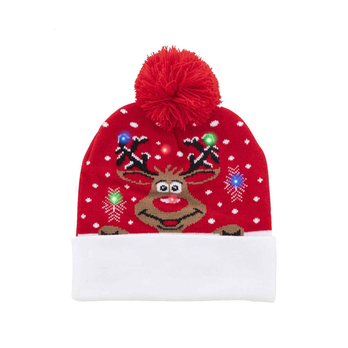 Gadżety świąteczne z logo – norrsken świąteczna czapka zimowa led, renifer AP800175-A Czapka świąteczna z reniferem i LED, idealna na zimę i prezent bożonarodzeniowy.