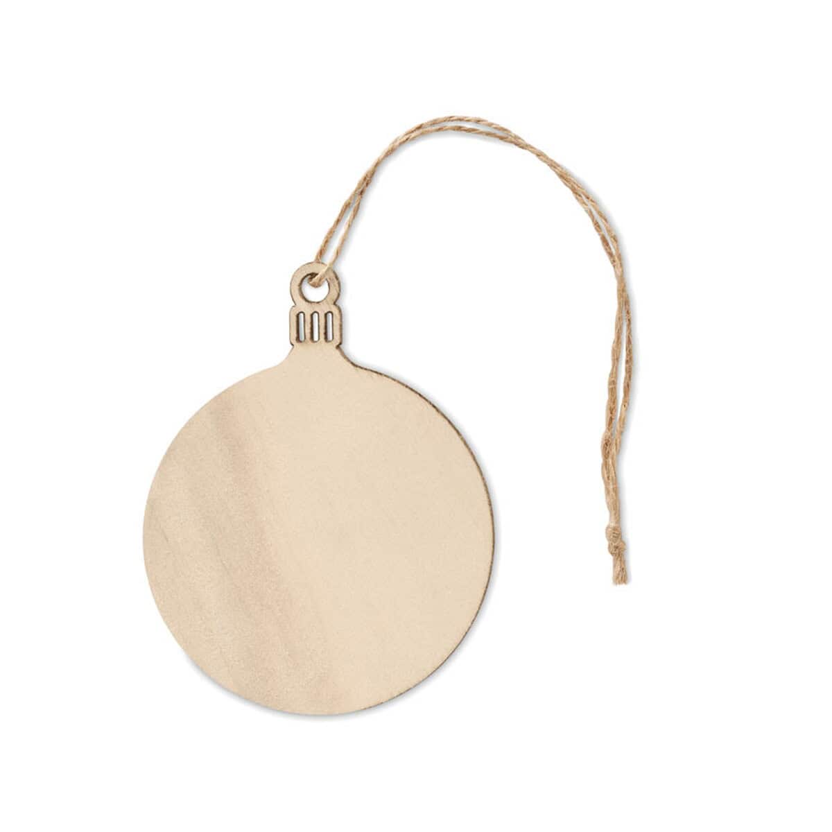 Pusta drewniana ozdoba choinkowa z haczykiem i sznurkiem do zawieszania.