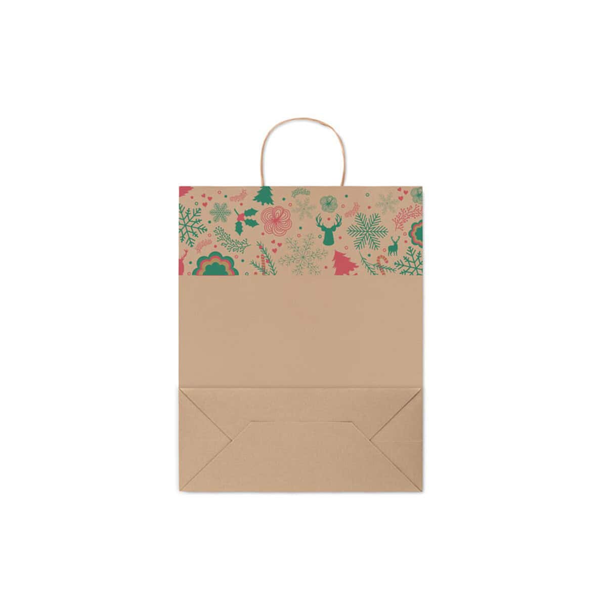 Gadżety świąteczne z logo – papierowa torba prezentowa l bao large cx1520-13-back śnieżynki i renifery na bożonarodzeniowej torbie prezentowej, dekoracje świąteczne, gadżety świąteczne | gadżety.pl.