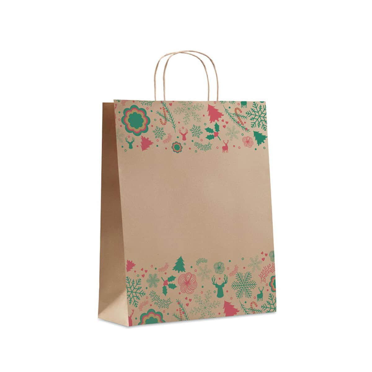 Gadżety świąteczne z logo – papierowa torba prezentowa l bao large cx1520-13 Kolorowa torebka prezentowa z motywem świątecznym, idealna na prezent bożonarodzeniowy.