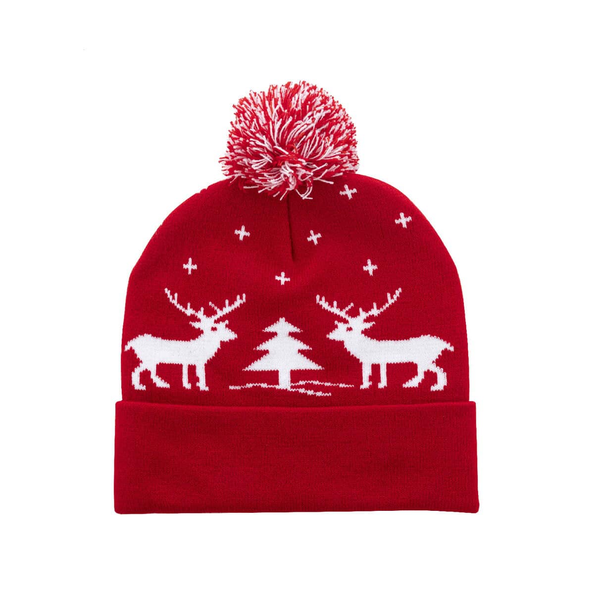 Gadżety świąteczne z logo – skandimos świąteczna czapka zimowa AP800221-05 Czapka z pomponem i reniferami na święta, idealna na zimę i prezent Christmas.