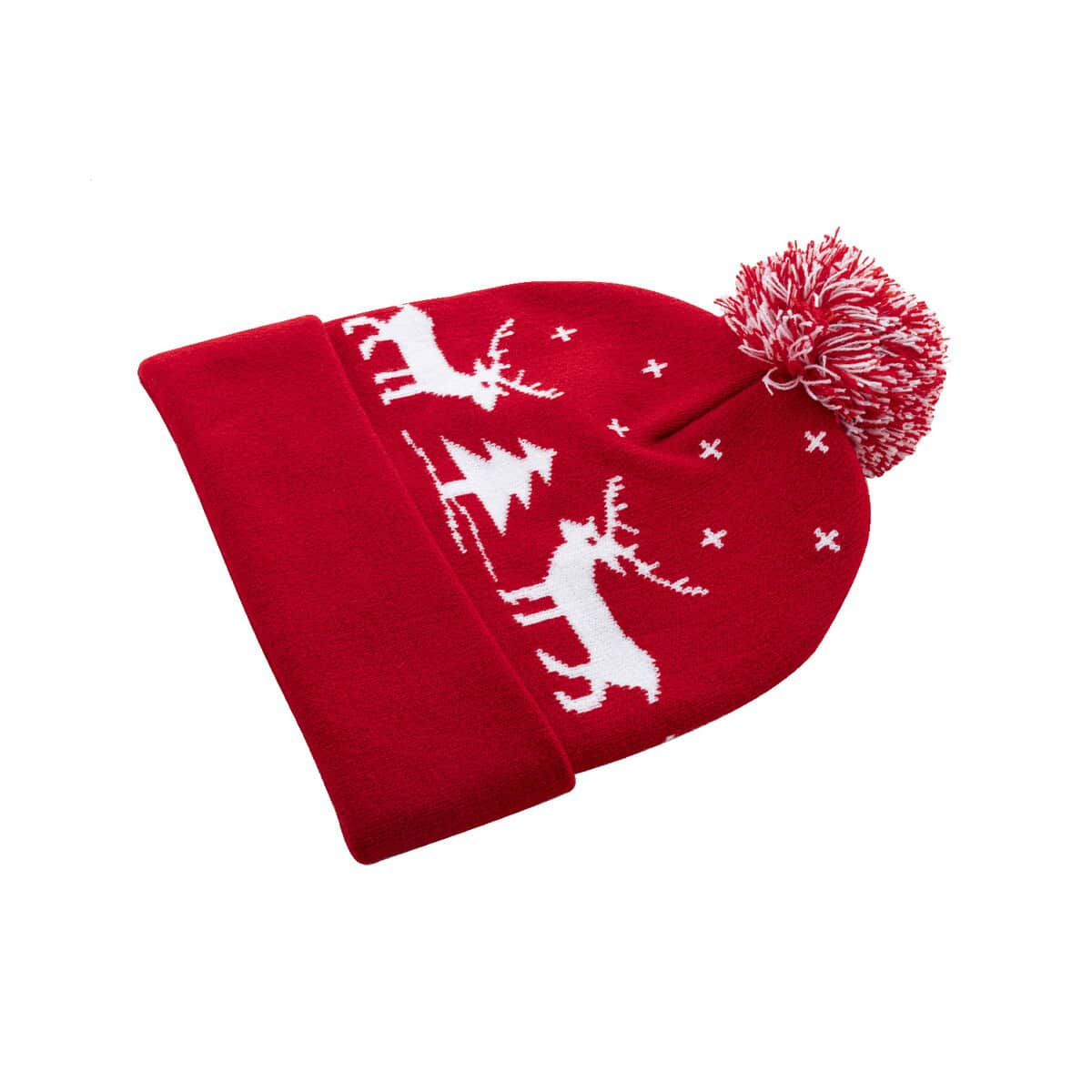 Gadżety świąteczne z logo – skandimos świąteczna czapka zimowa AP800221-05__A Czapka zimowa z reniferami i pomponem, idealna na święta i zimowe chłody.