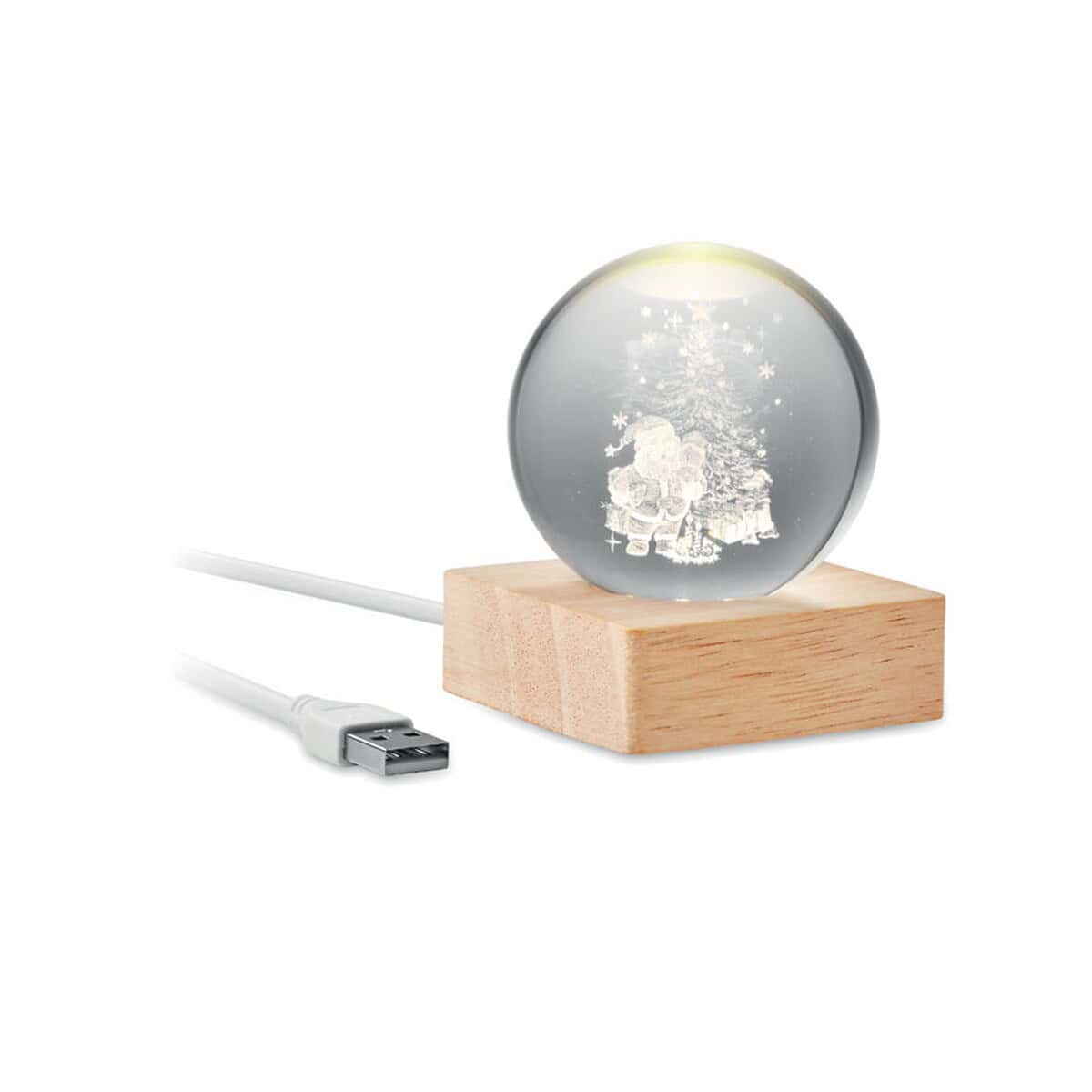 Lampka nocna z własną grafiką na szkle, zasilana USB, idealna na prezent świąteczny.