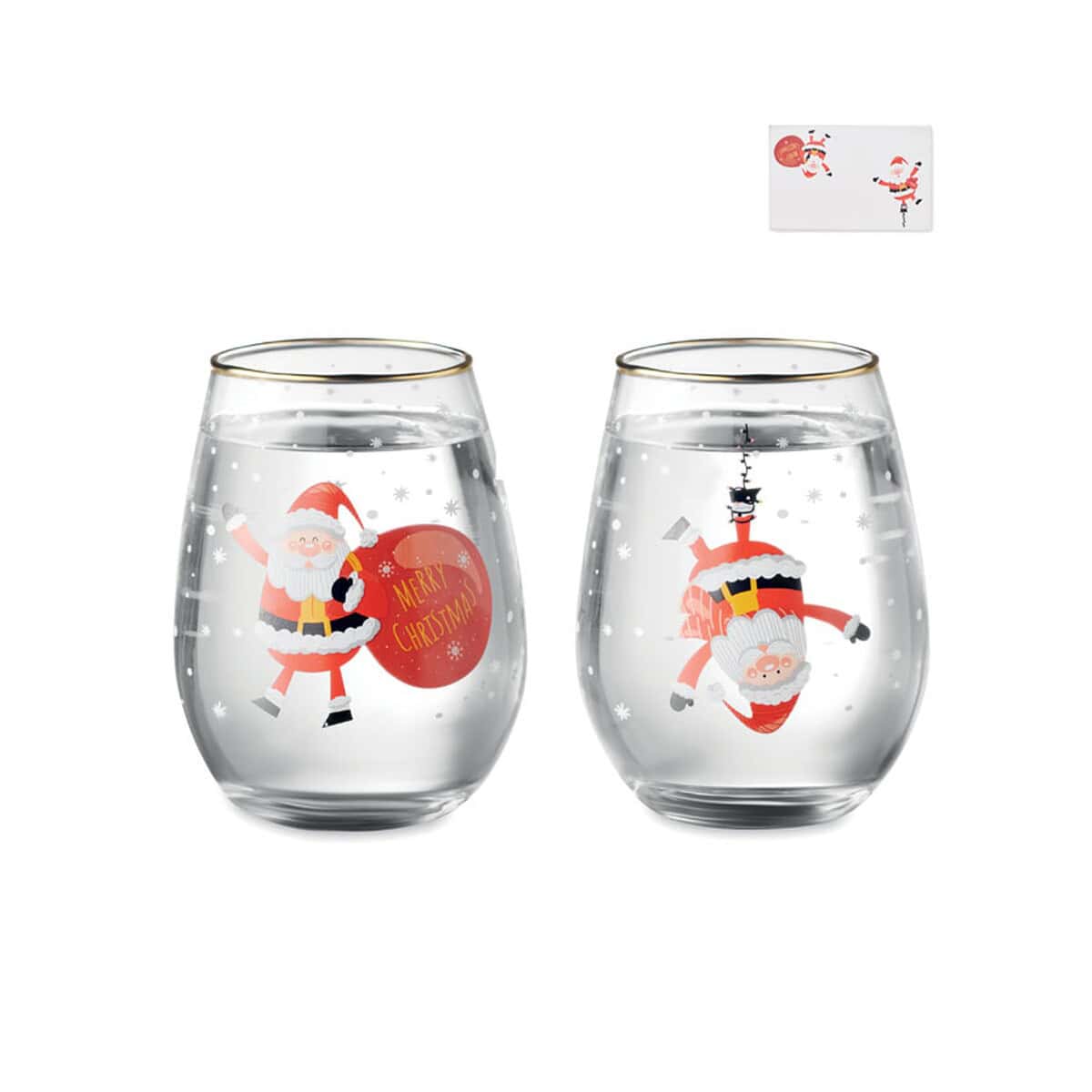 Butelki do napojów z motywami świątecznymi, Mikołaj i prezent, idealne na Boże Narodzenie.