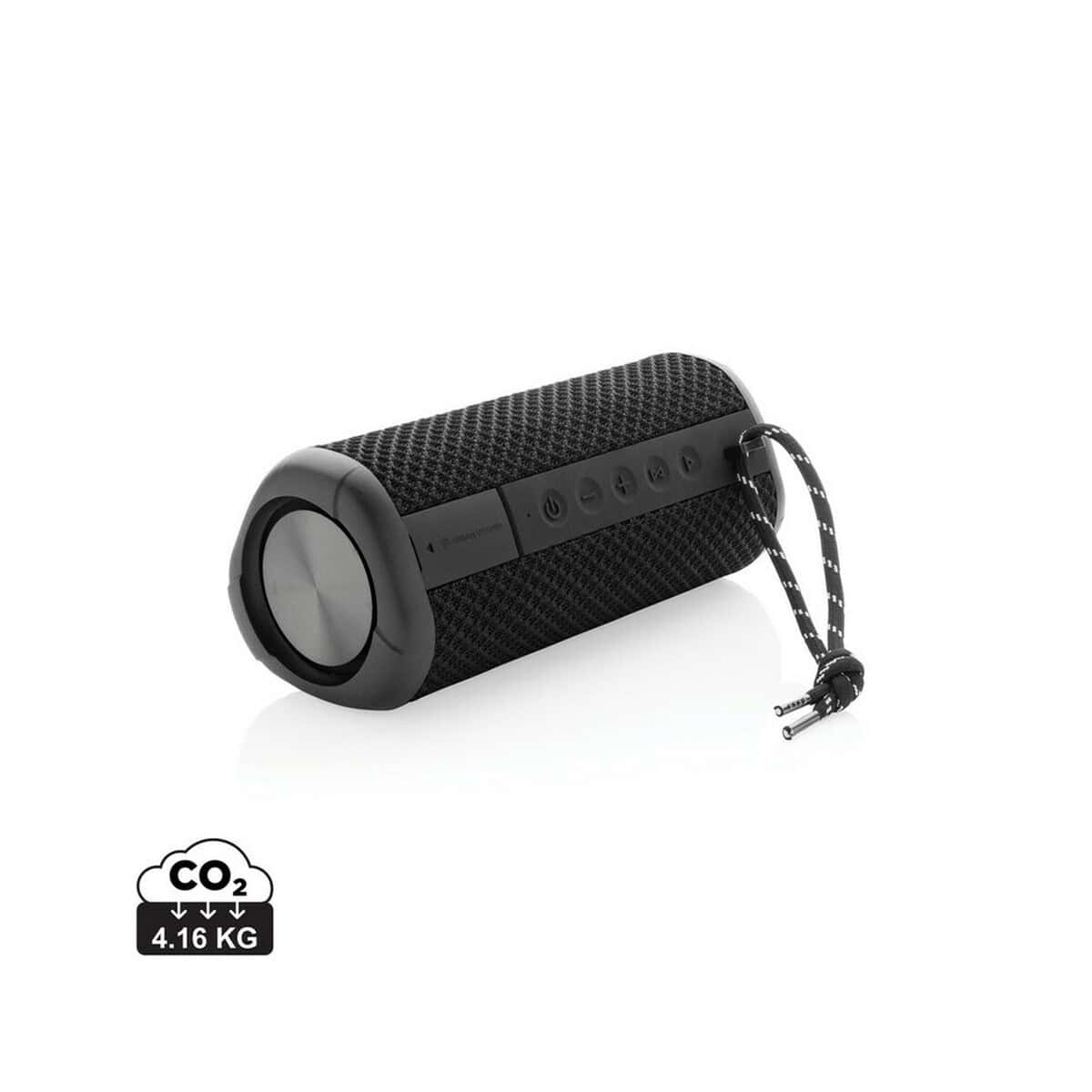 Głośniki z logo – głośnik bezprzewodowy urban vitamin berkeley P329.901_S_0 Przenośny głośnik Bluetooth, czarny, z paskiem i sterowaniem, idealny do podróży i ćwiczeń.