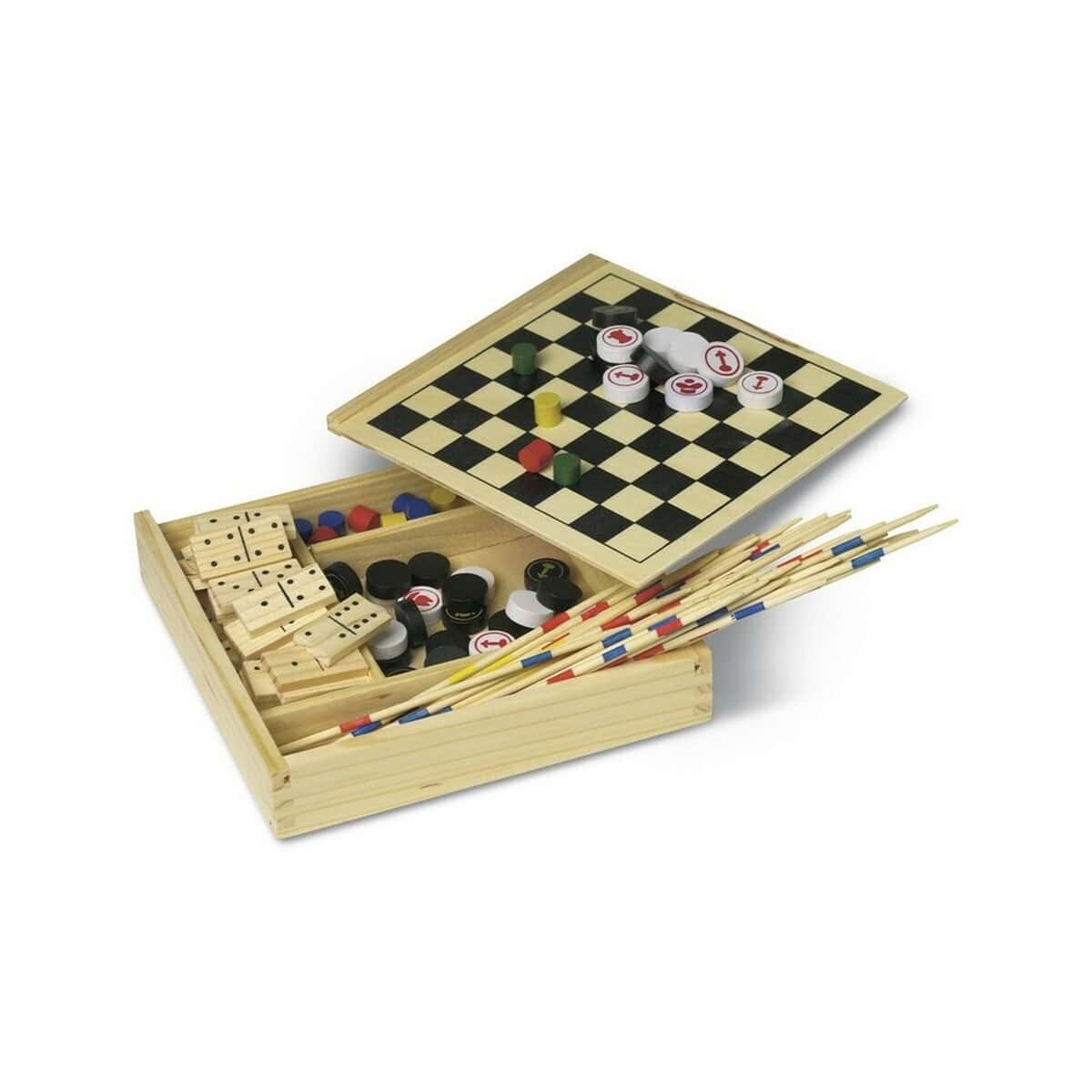 Drewniana gra planszowa warcaby i loteryjka z akcesoriami, idealne gadżety na prezent.