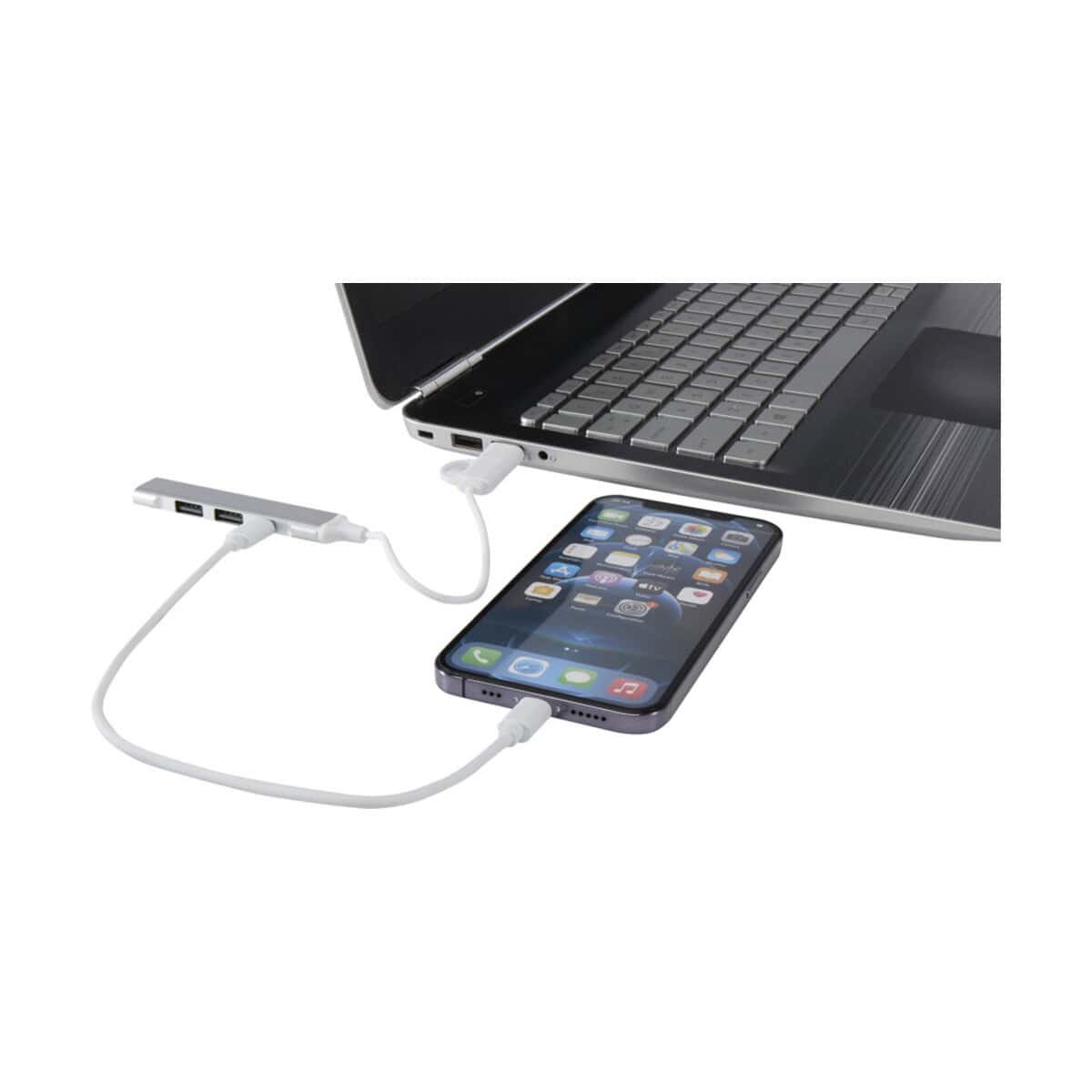 Huby USB z logo – alkaid 4-portowy hub usb-a i typu c z podwójnym wejściem wykonany z aluminium z recyklingu 12446981_e1 Akcesoria gadżety do elektronicznych urządzeń, kabel USB-C do iPhone, gadżety na laptop i telefon, personalizowane upominki techniczne, nowoczesne gadżety promocyjne.