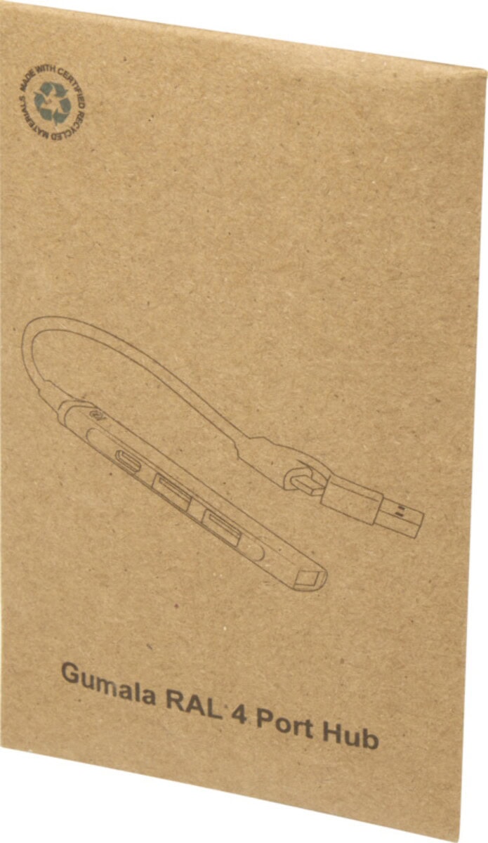 Huby USB z logo – alkaid 4-portowy hub usb-a i typu c z podwójnym wejściem wykonany z aluminium z recyklingu 12446981_p1 Guma RAL 4 port hub, gadżet komputerowy, akcesoria elektroniczne.