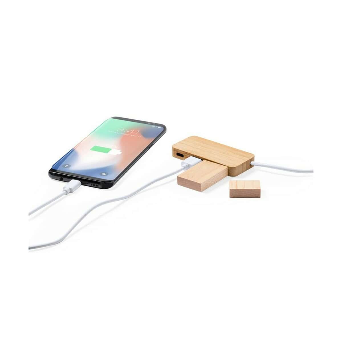 Huby USB z logo – bambusowy hub usb i usb-c V0199-18_AAA02 Ładowarka drewniana do telefonu, personalizowana z logo firmy, elegancki gadżet reklamowy.