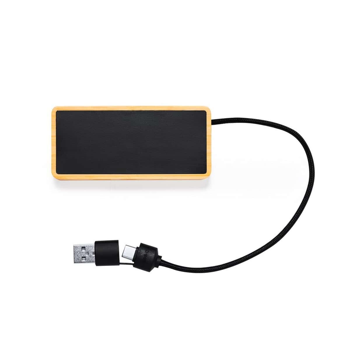 Huby USB z logo – bambusowy hub usb i usb-c V1341-00_ITP01 Powerbank z drewnianą obudową i kablem USB-C, idealny gadżet promocyjny i prezent.