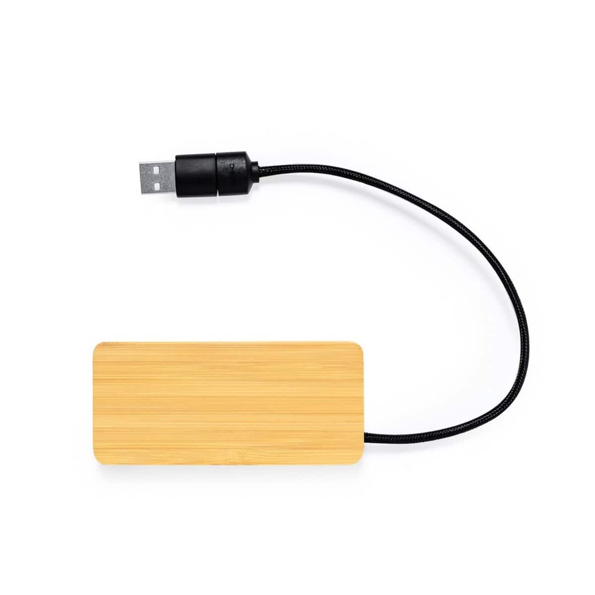 Huby USB z logo – bambusowy hub usb i usb-c V1341-00_IUN01 1. Kabel zasilający z drewnianym elementem do gadżetów i promocji.