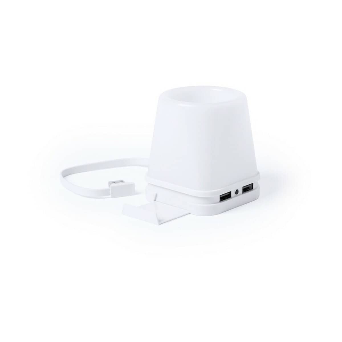 Huby USB z logo – hub usb, pojemnik na przybory do pisania, stojak na telefon, lampka led V3916-02_AAA01 Przenośny głośnik Bluetooth z portami USB i zasilaniem sieciowym.