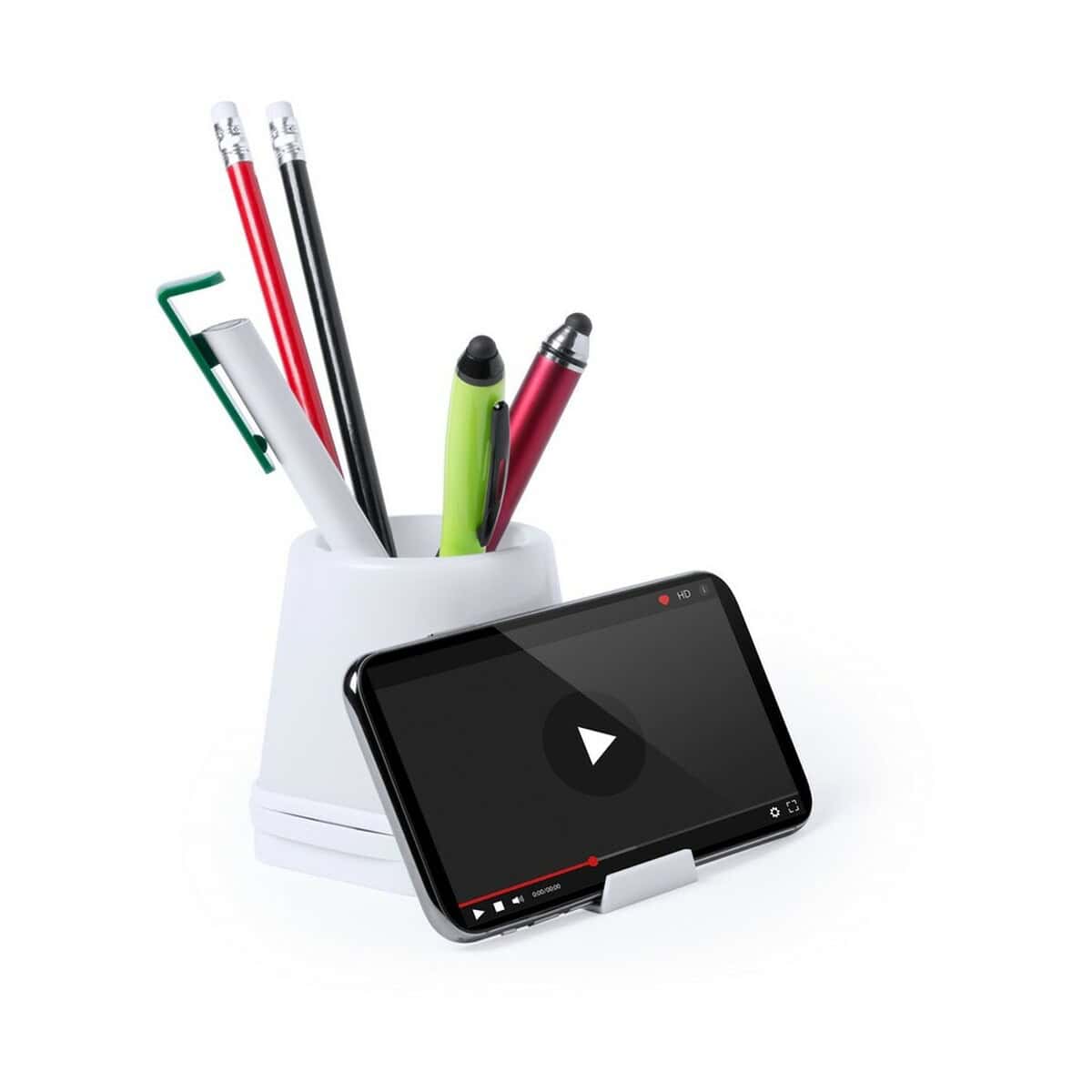 Huby USB z logo – hub usb, pojemnik na przybory do pisania, stojak na telefon, lampka led V3916-02_AAA02 Kubek na długopisy z etui na telefon i gadżetami biurowymi, markowe upominki korporacyjne, gadżety promocyjne dla firm, akcje marketingowe, prezenty dla pracowników.