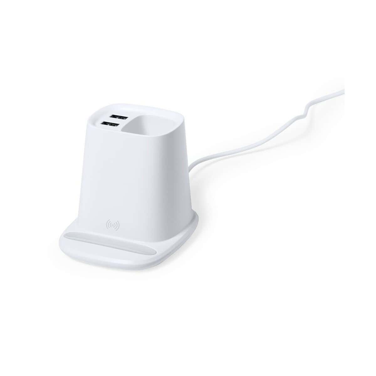 Huby USB z logo – ładowarka bezprzewodowa 5w, hub usb, pojemnik na przybory do pisania, stojak na telefon V0145-02_AAA05 Ładowarka indukcyjna z portami USB, bezprzewodowe ładowanie urządzeń.