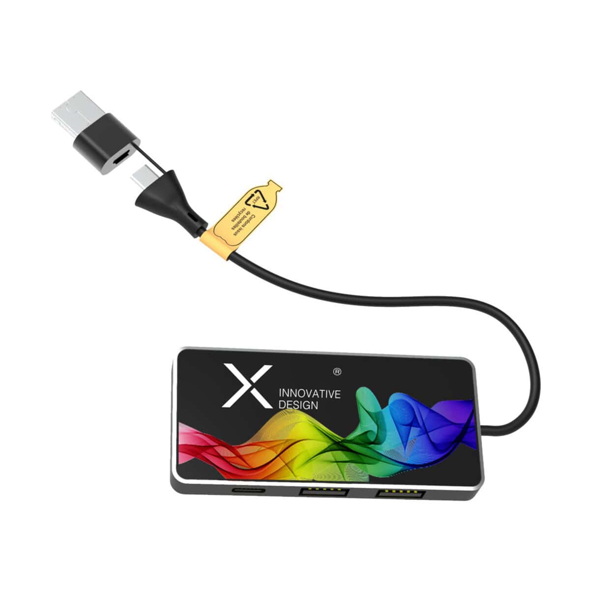 Zestaw gadżetów promocyjnych z powerbankiem i kablem USB, nowoczesny design, personalizacja, gadżety reklamowe, narzędzia marketingowe.