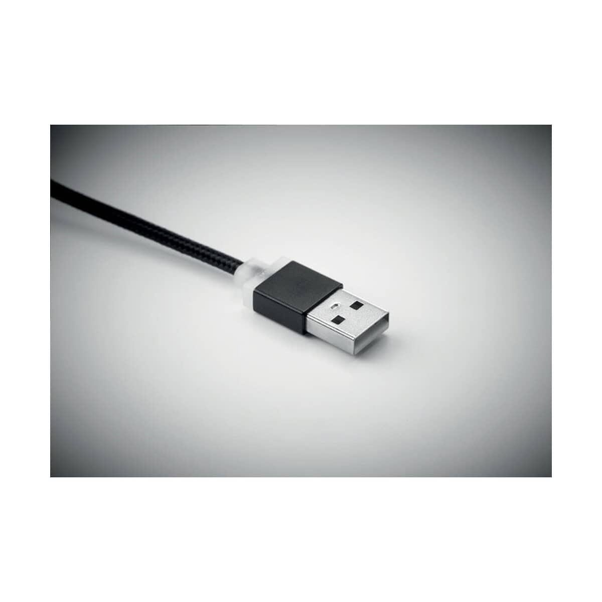 Kable USB z logo – brelok z kabelkami ładującymi rizo mo9292-03-top Kabel USB, czarny, elastyczny, wysokiej jakości, nowoczesny, do ładowania i transferu danych.