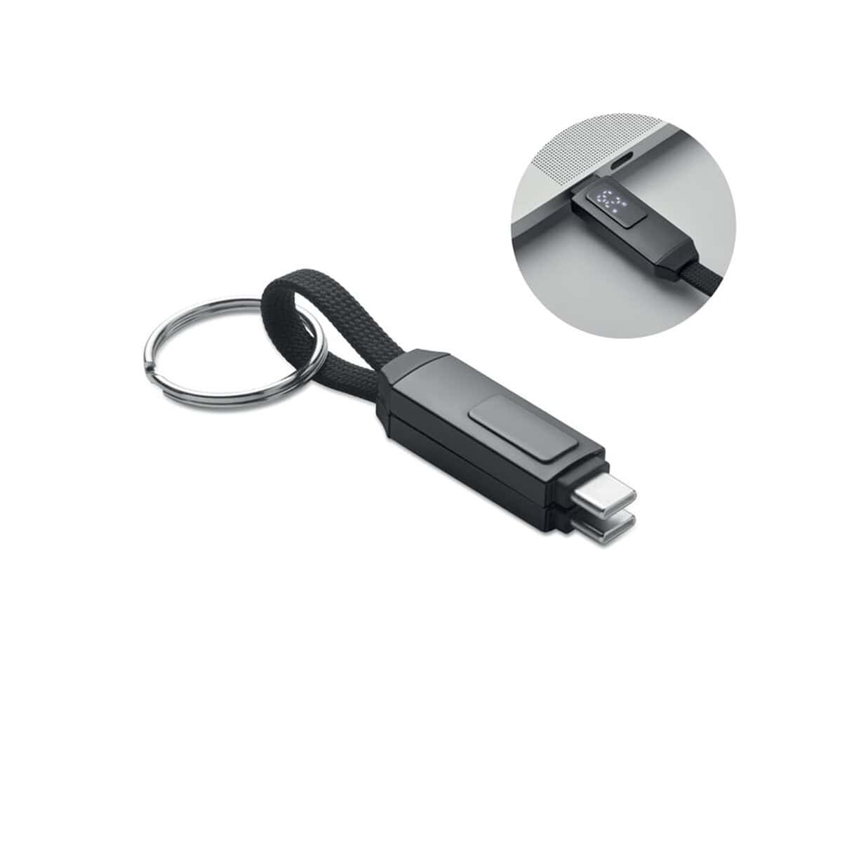 Kable USB z logo – brelok z kablem 60w keysto mo2682-03 Przenośny adapter USB-C na HDMI z brelokiem, nowoczesny gadżet do prezentów.