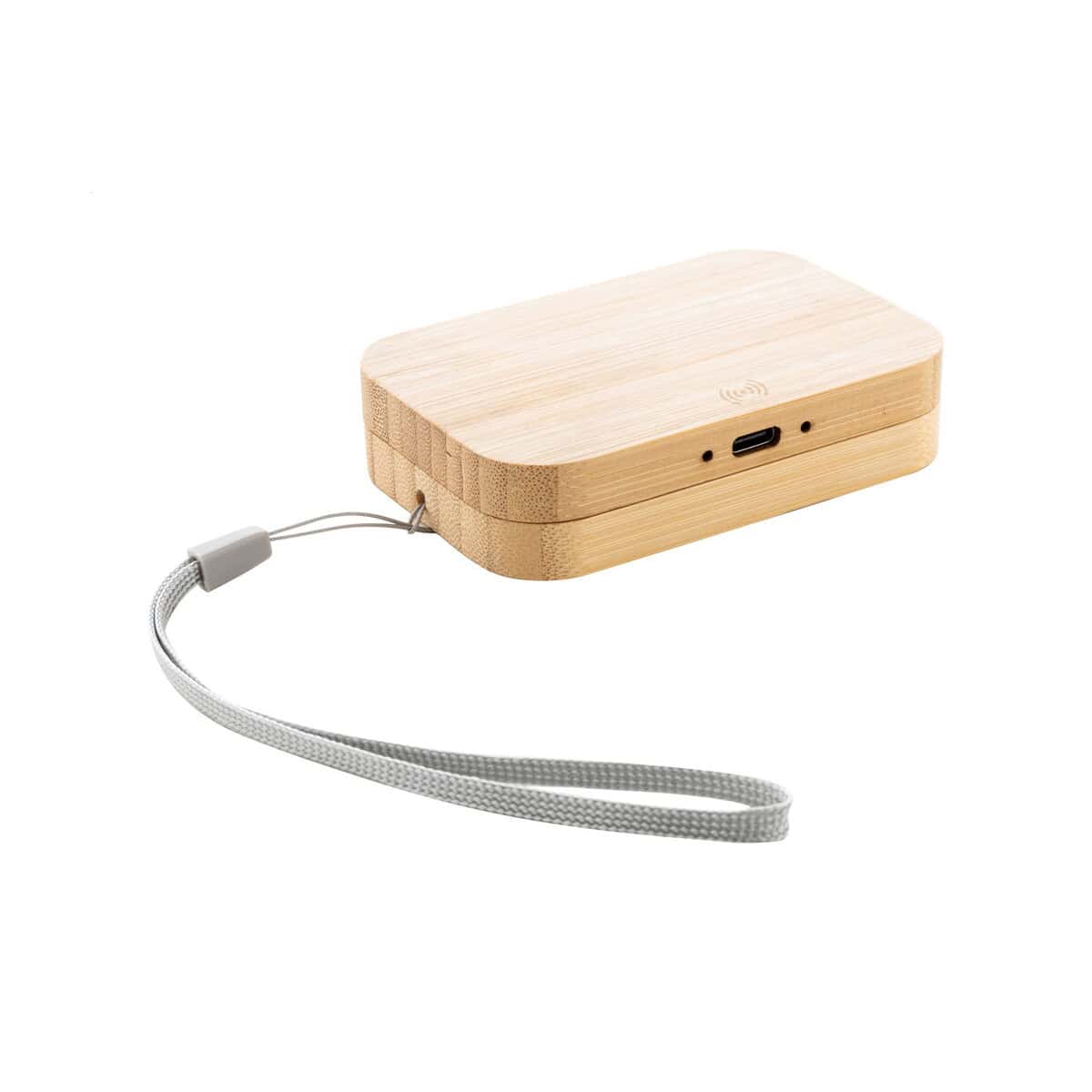 Kable USB z logo – cabsly plus zestaw do ładowania AP864062__A Lekki drewniany powerbank z funkcją ładowania bezprzewodowego i wymiennym paskiem.