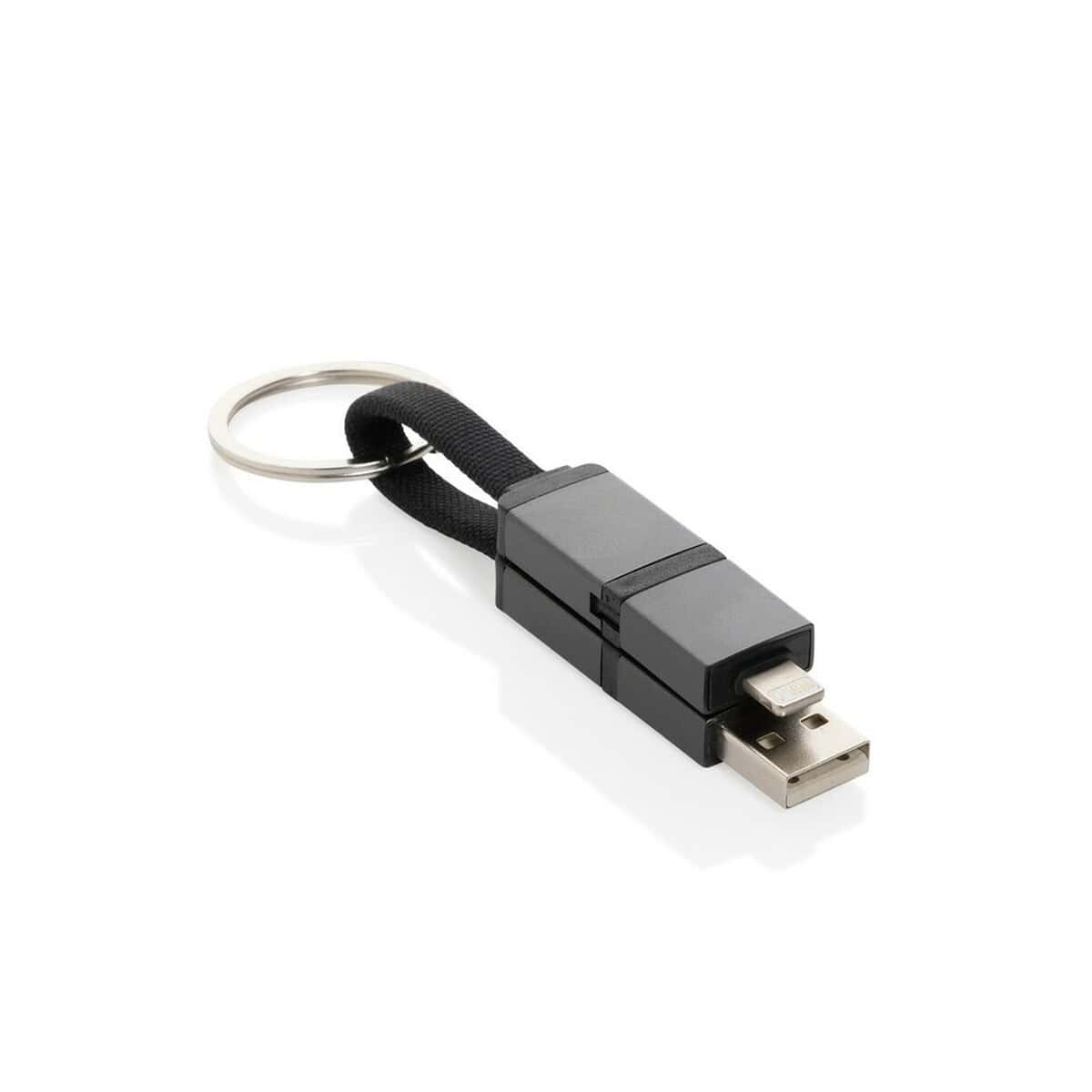 Klucz do przypinania USB z czarnym paskiem i metalową kółkiem. Idealne gadżety promocyjne i eleganckie upominki.