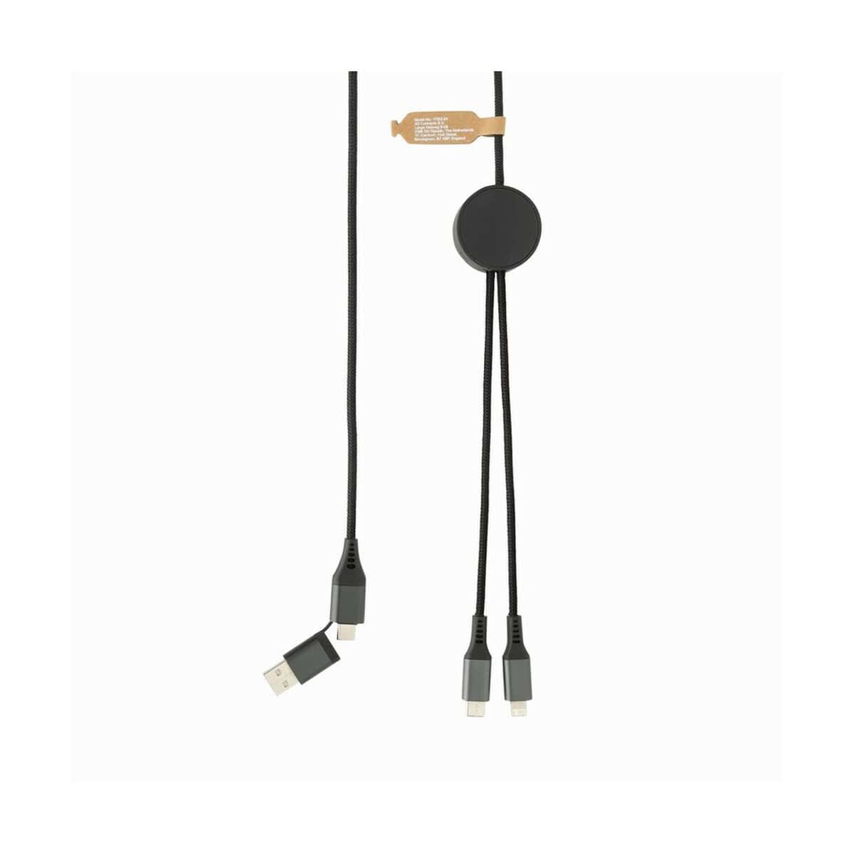 Kable USB z logo – kabel do ładowania 4 w 1 terra, 3m P302.6402__B_3 Czarny kabel USB do ładowania lub danych z okrągłym magnetycznym mocowaniem.