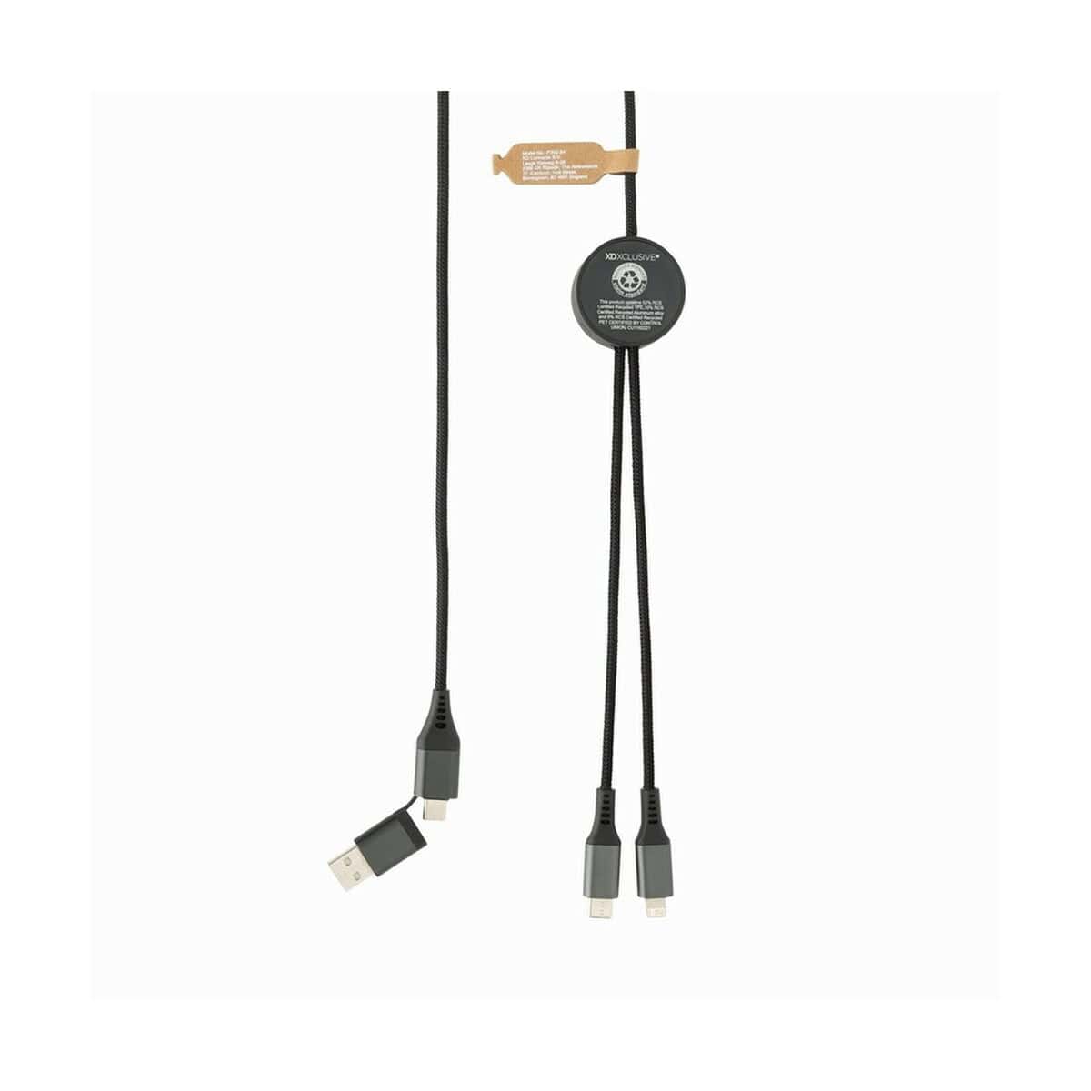 Kable USB z logo – kabel do ładowania 4 w 1 terra, 3m P302.6402__B_4 Kable USB typu C do ładowania i synchronizacji danych gadżety promocyjne.