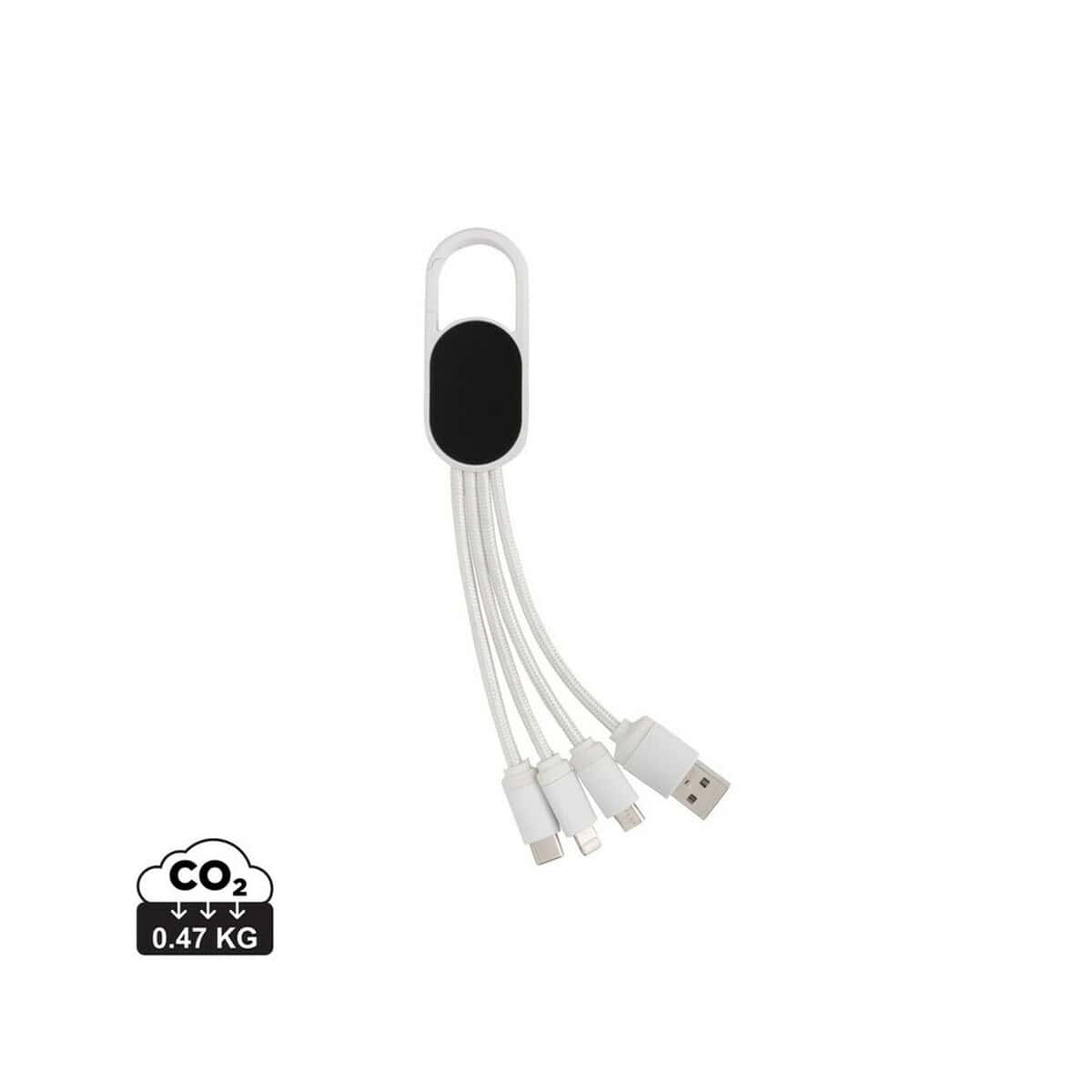 Kable USB z logo – kabel do ładowania 4 w 1 z karabińczykiem P302.073_S_0 Uniwersalny ładowarka do urządzeń mobilnych z zróżnicowanymi końcówkami.