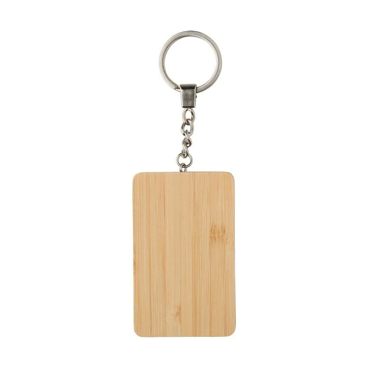 Kable USB z logo – kabel do ładowania, bambusowy brelok do kluczy V1691-16_AAB01 Klucz do gier z deski bambusowej z metalowym łańcuszkiem i okuciem.