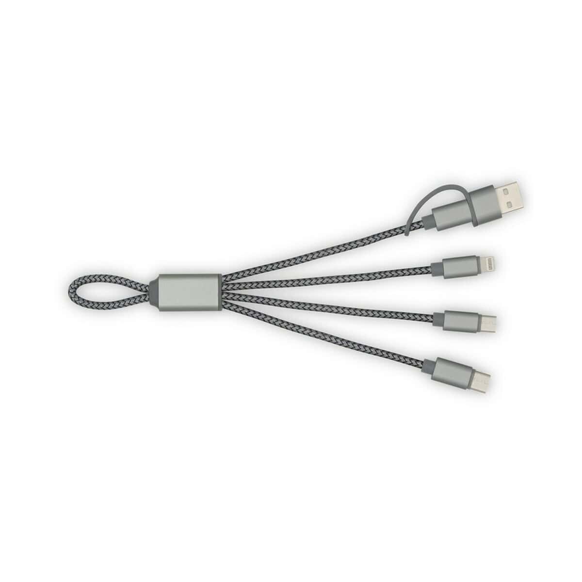 Kable USB z logo – kabel do ładowania i synchronizacji brandcharger trident 2 VA556-15_AAB01 Ładowarka wielofunkcyjna do urządzeń z USB i Lightning, kabel 4w1 z karabinczykiem.