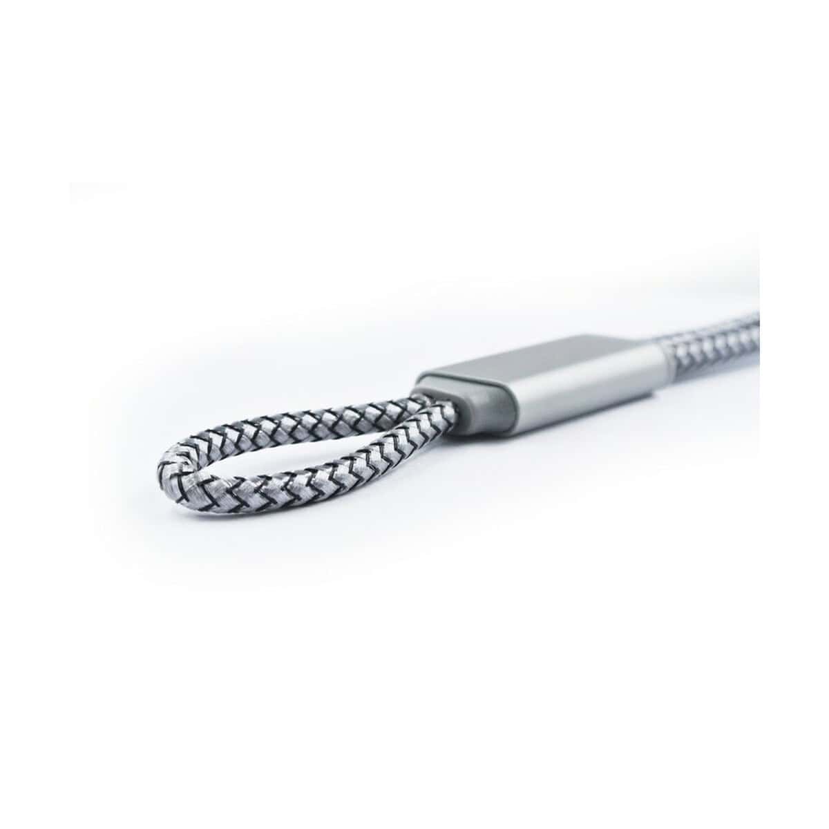 Kable USB z logo – kabel do ładowania i synchronizacji brandcharger trident 2 VA556-15_IDE01 Osobisty brelok do kluczy z plecionym sznurkiem i metalową końcówką, idealny gadżet na prezent lub do codziennego użytku.