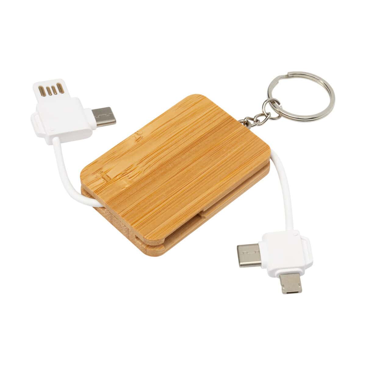 Drewniana eko ładowarka power bank z kablem USB i breloczkiem, gadżet promocyjny ekologiczny, upominek biurowy dla firm.