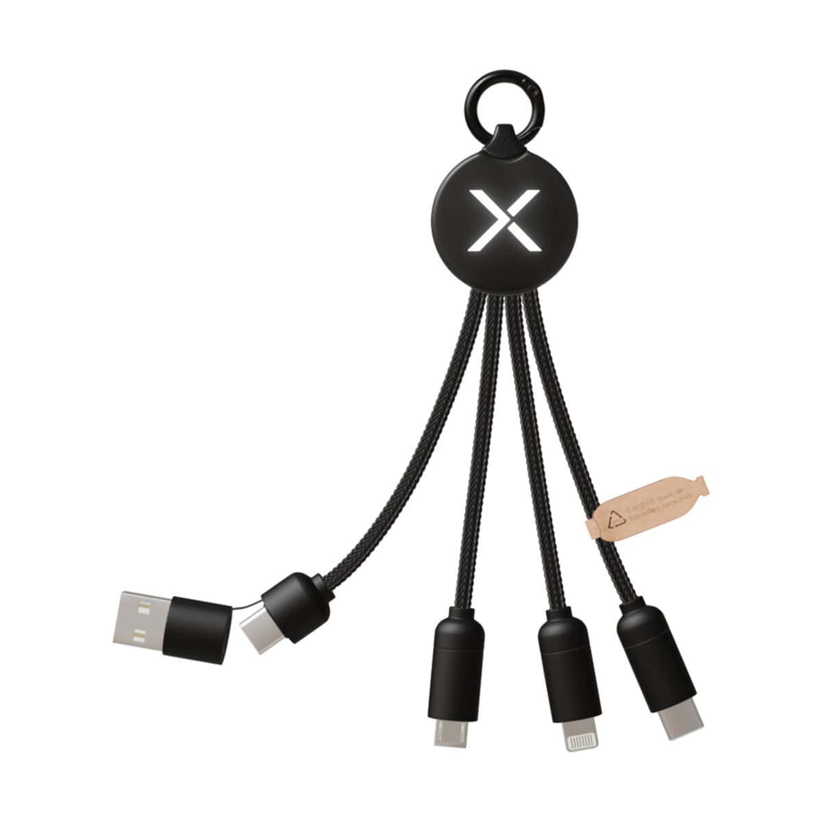 Kable USB z logo – scx.design c14 kabel do ładowania 5 w 1 o mocy 20 w 2px17990 ładowarka wielobranżowa z cable management, czarna, nowoczesny design.