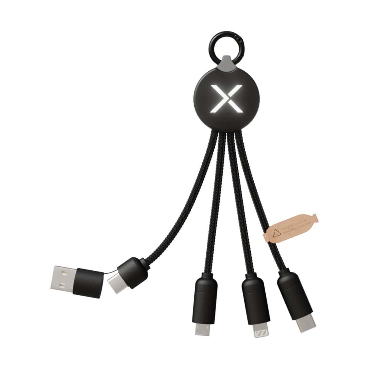 Kable USB z logo – scx.design c14 kabel do ładowania 5 w 1 o mocy 20 w 2px17990_f1 Uniwersalny kabel magnetyczny do ładowania, czarny, nowoczesny design, gadżet reklamowy.