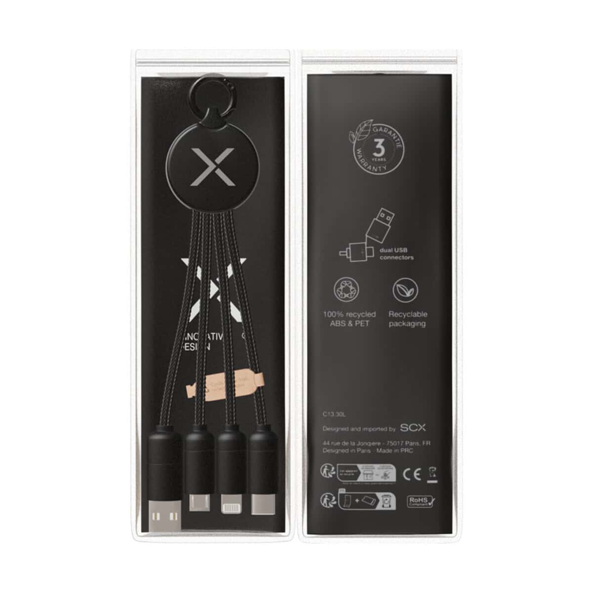 Kable USB z logo – scx.design c14 kabel do ładowania 5 w 1 o mocy 20 w 2px17990_p1 Przykład personalizowanych gadżetów z logo firmy.