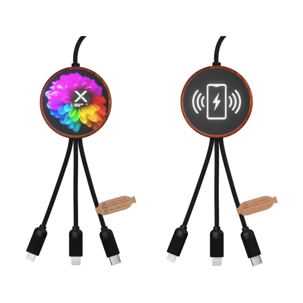 Skup dwóch podkładek ładowarkowych z ekranami LED i kablem USB typu C.