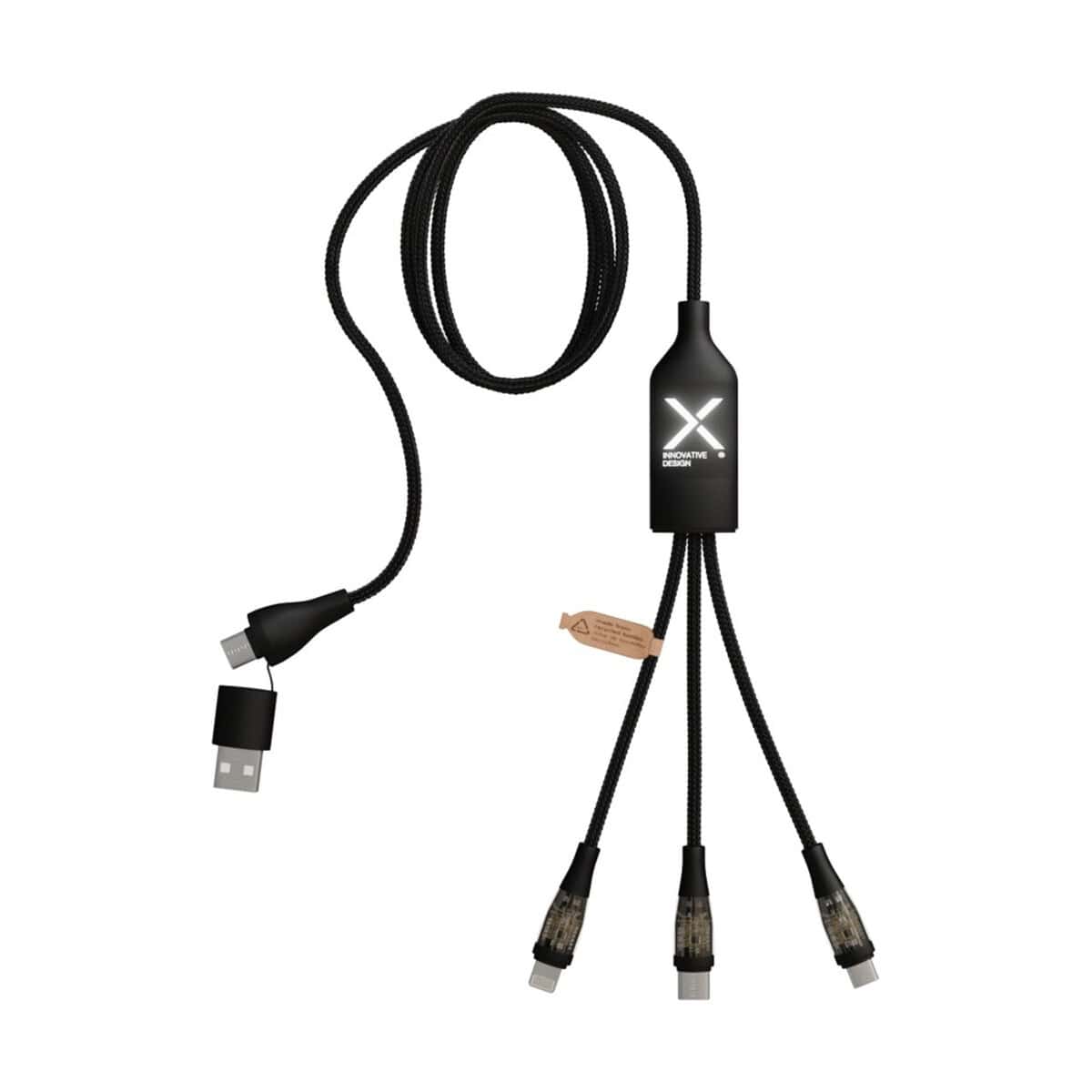 Stylowy kabel USB-C do ładowania i danych z wydrukiem X, idealny na gadżety promocyjne.