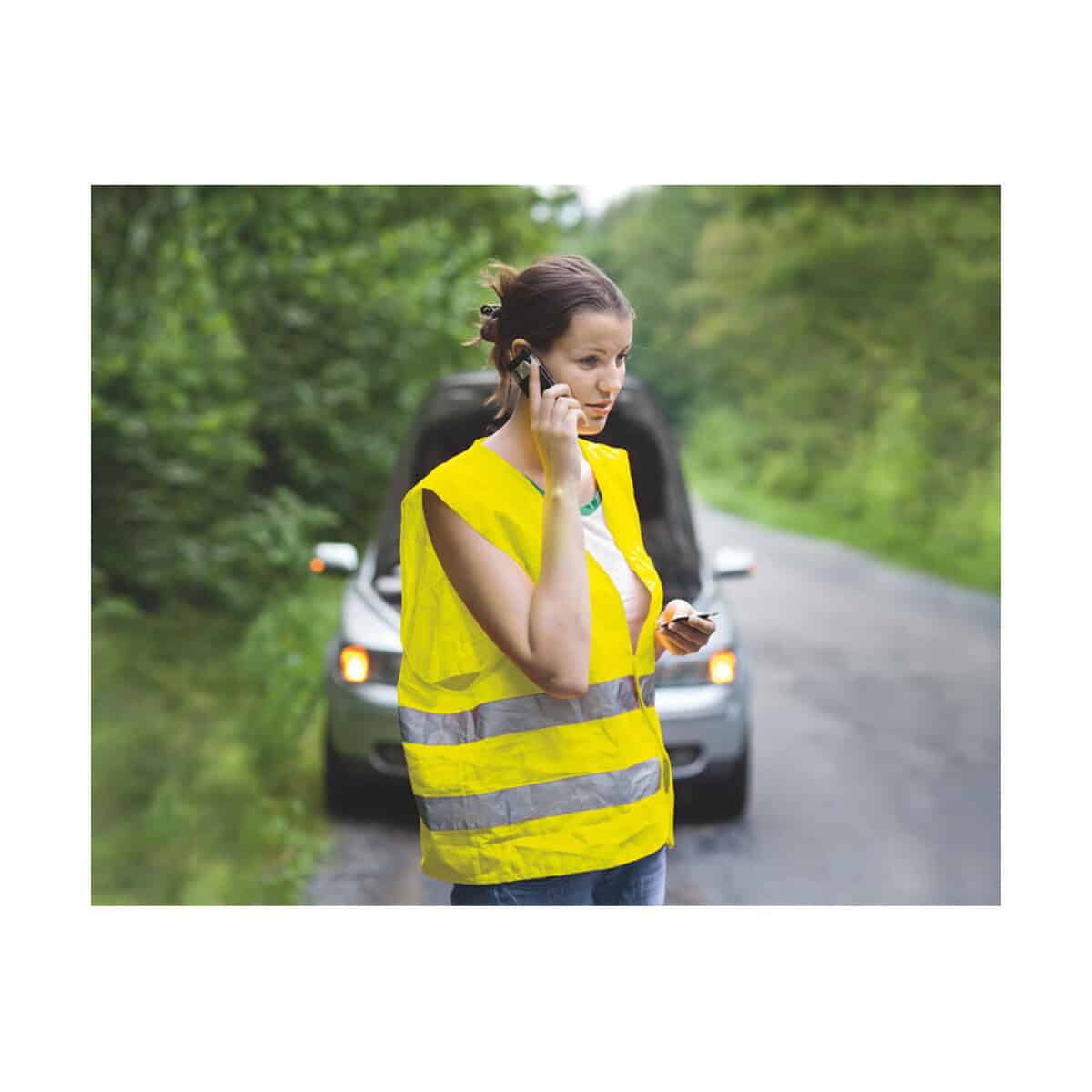 Kamizelki z logo – kamizelka odblask dla dzieci mini visible mo7602-08-ambiant Auto odblaskowe gadżet, kobieta w żółtej kamizelce, bezpieczeństwo na drodze, technologia, odzież odblaskowa, gadżety promocyjne.