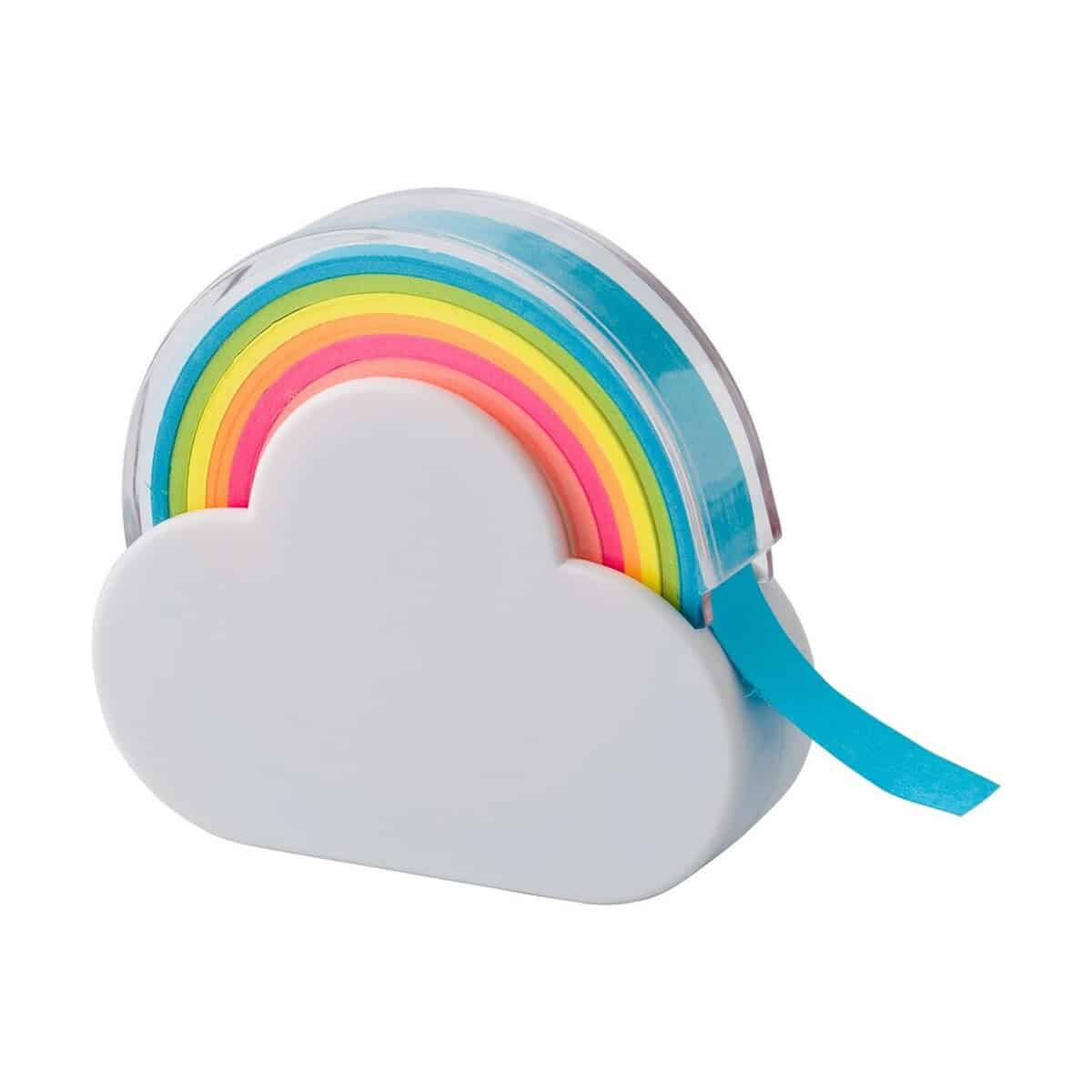 Kolorowy notes w kształcie chmury z tęczą, idealny gadżet biurowy i prezent.