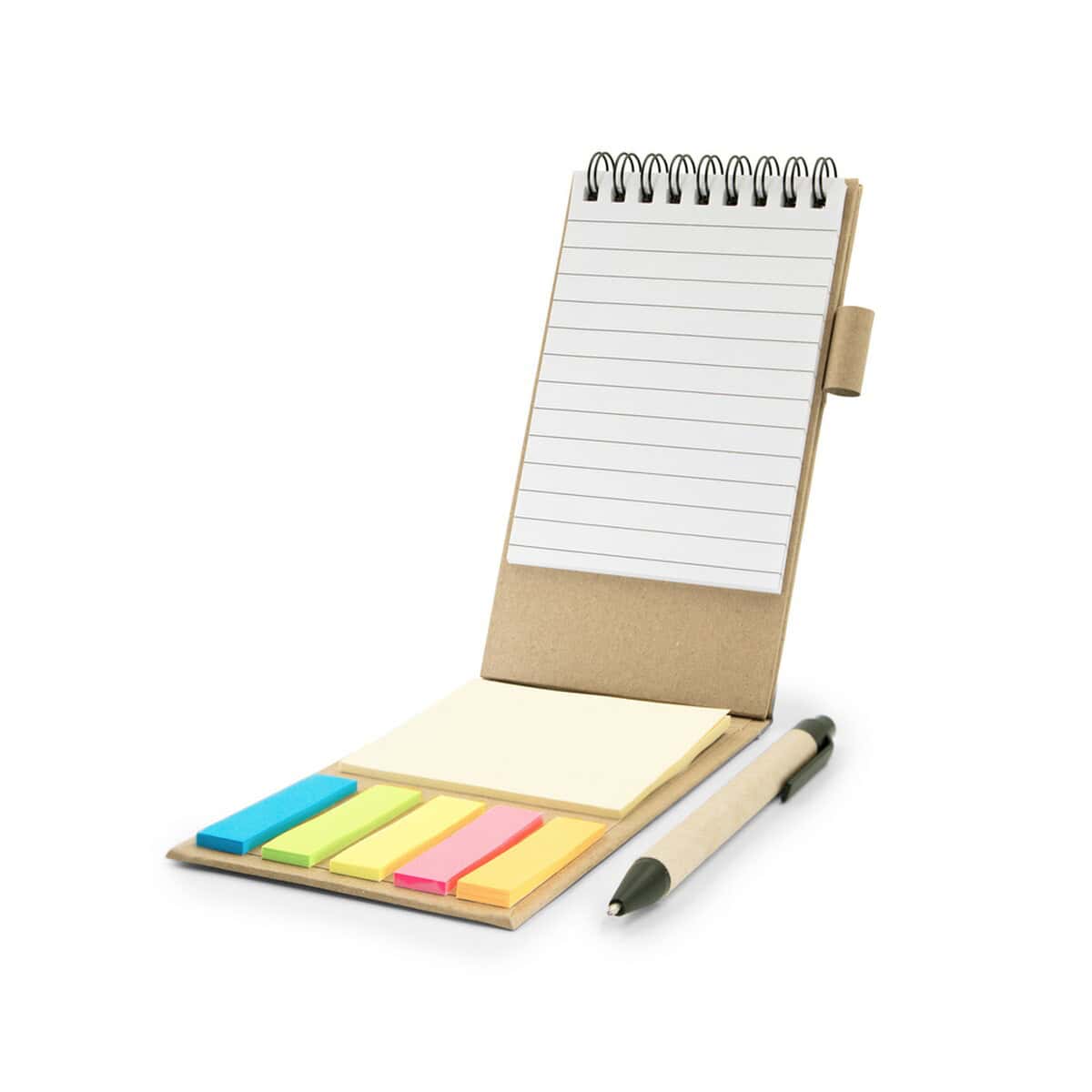 Karteczki samoprzylepne z logo – zestaw do notatek, notatnik, karteczki samoprzylepne, długopis | madelyn V2241-00_AAA01 Notatnik z przypinkami i notesem, biurowe gadżety promocyjne, organizer z karteczkami samoprzylepnymi, personalizowane gadżety biurowe.
