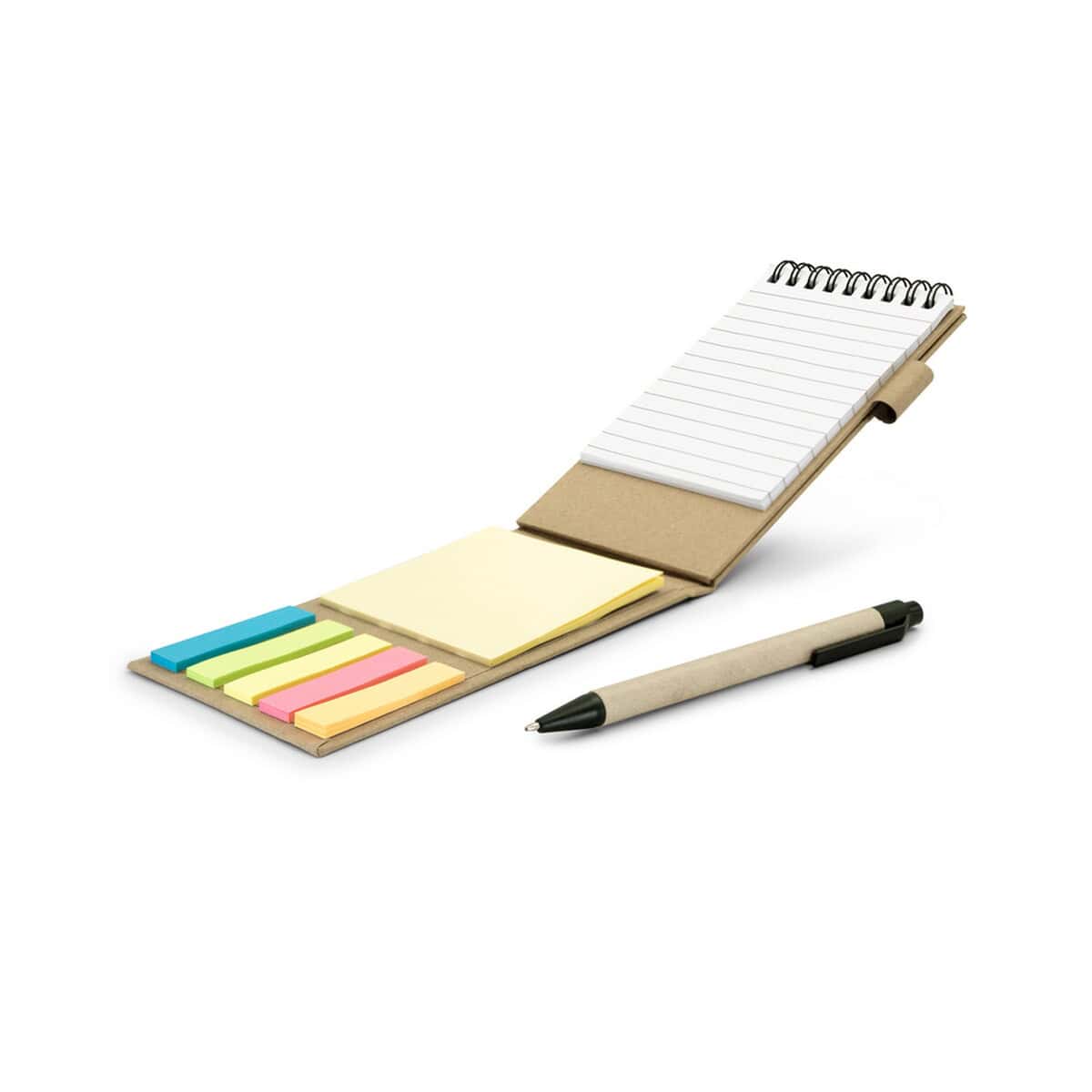 Karteczki samoprzylepne z logo – zestaw do notatek, notatnik, karteczki samoprzylepne, długopis | madelyn V2241-00_AAA02 Notatnik z kolorowymi zakładkami i notesem do zapisywania, gadżety biurowe dla firm i promotiony, personalizowane gadżety reklamowe.