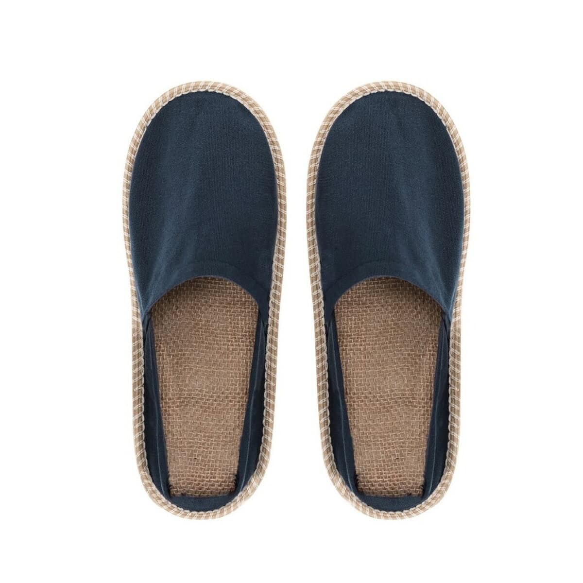 Uniwersalne kapcie domowe na lato, wygodne i lekkie. Idealne do spa, hotelu i do domu. Czarne z wykończeniem z juty.