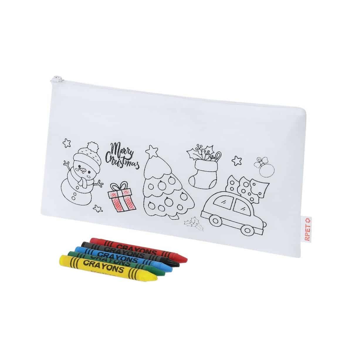 Kredki do kolorowania, zestaw zimowych motywów i świątecznych gadżetów dla dzieci.